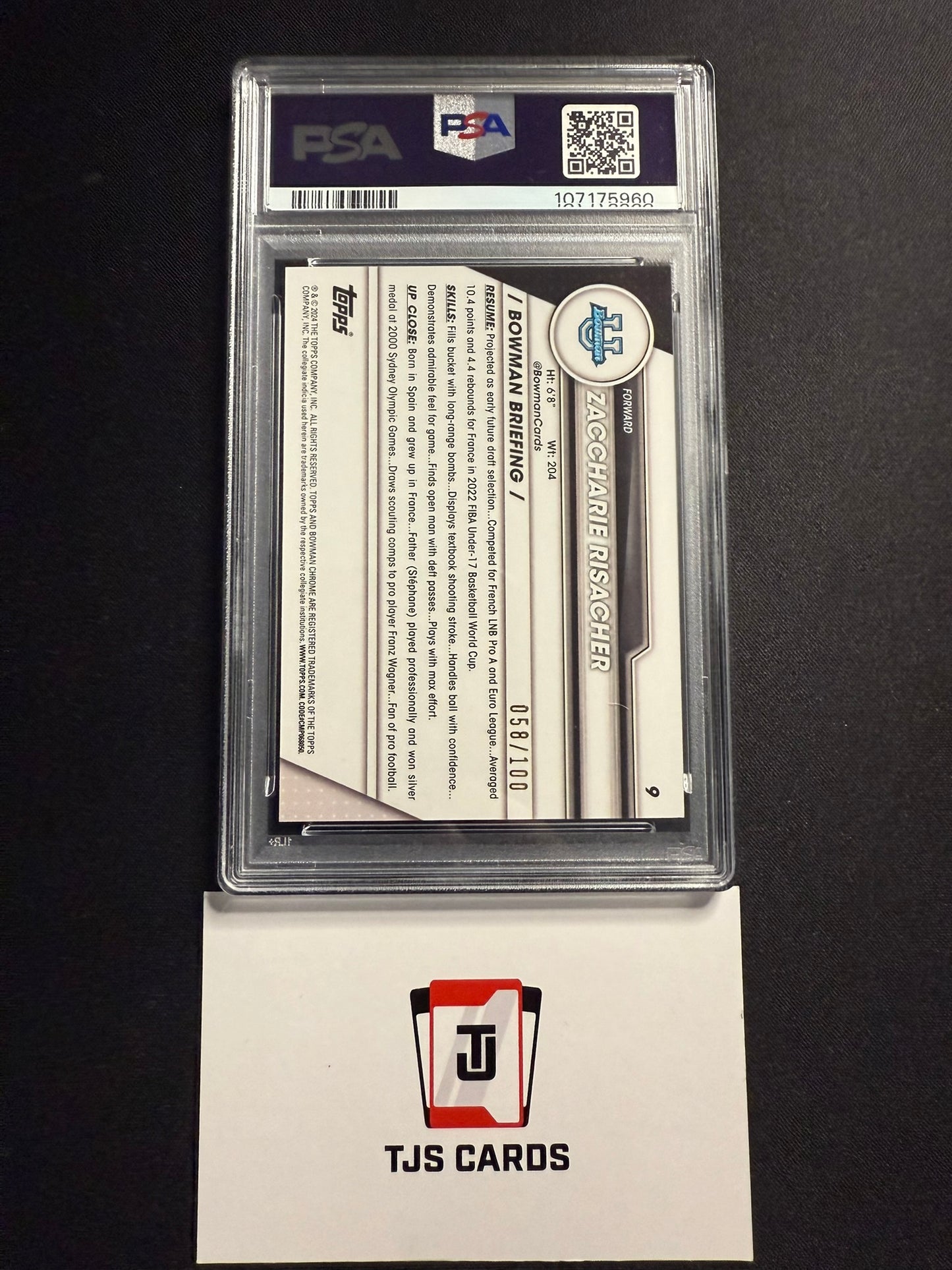 Zaccharie Risacher - PSA 10 - 1st Raywave /100 - TOPPS Bowman U Chrome 2023