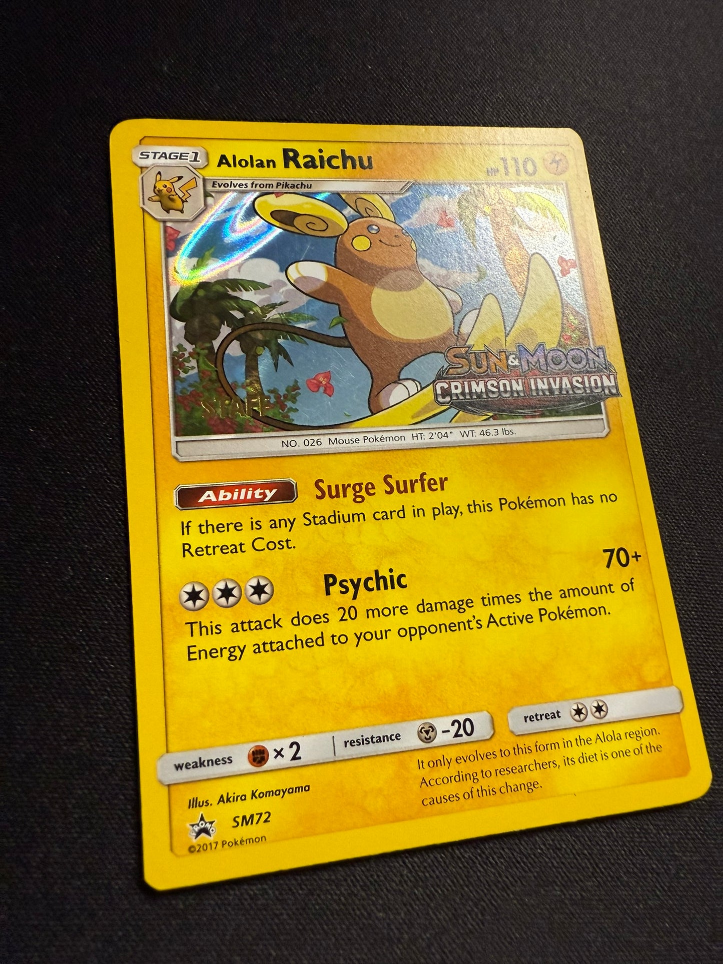 Alolan Raichu - Staff - Crimson Invasion Black Star Promo SM72 - LP - Pokemon