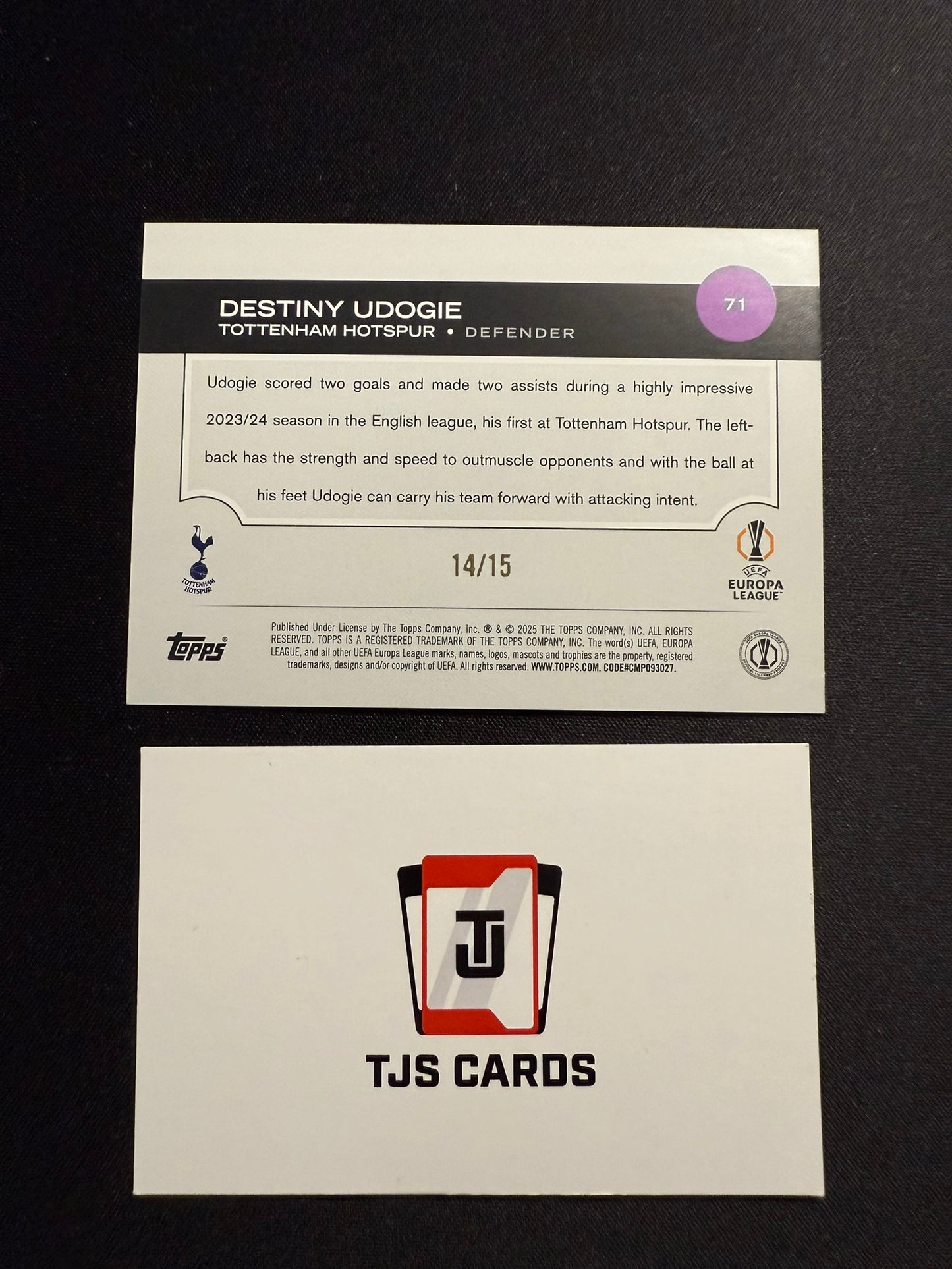 Destiny Udogie - Purple /15 - TOPPS UCC 2024/25