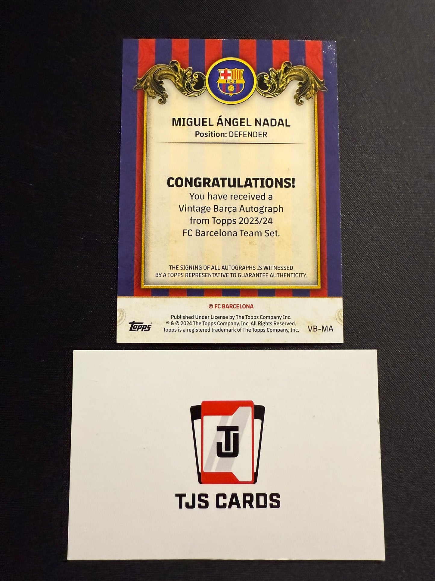 Miguel Angel Nadal - Auto - TOPPS Barcelona Team Set 2023/24