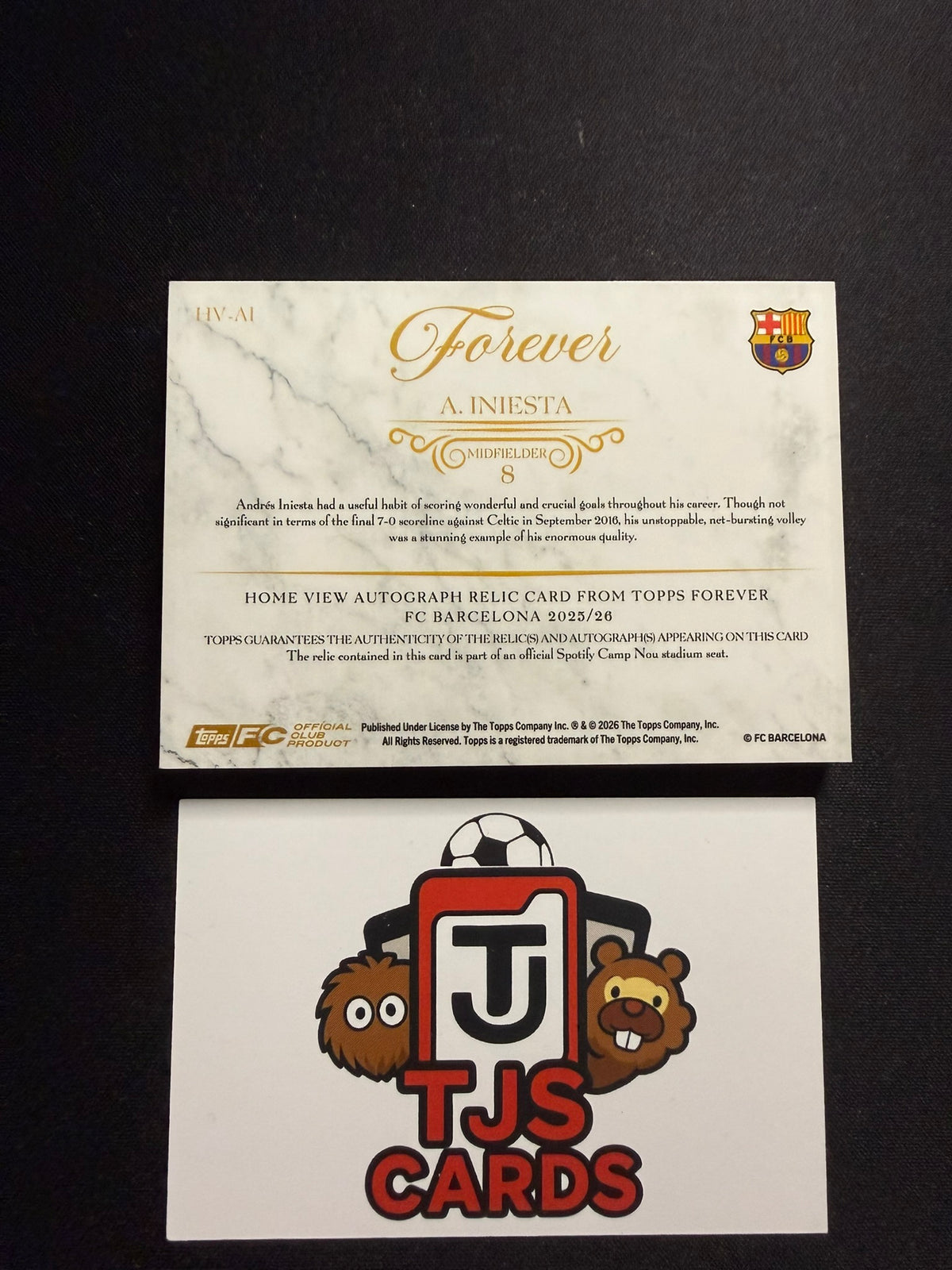 Andres Iniesta - Seat Relic Auto - TOPPS Barcelona Forever 2025/26