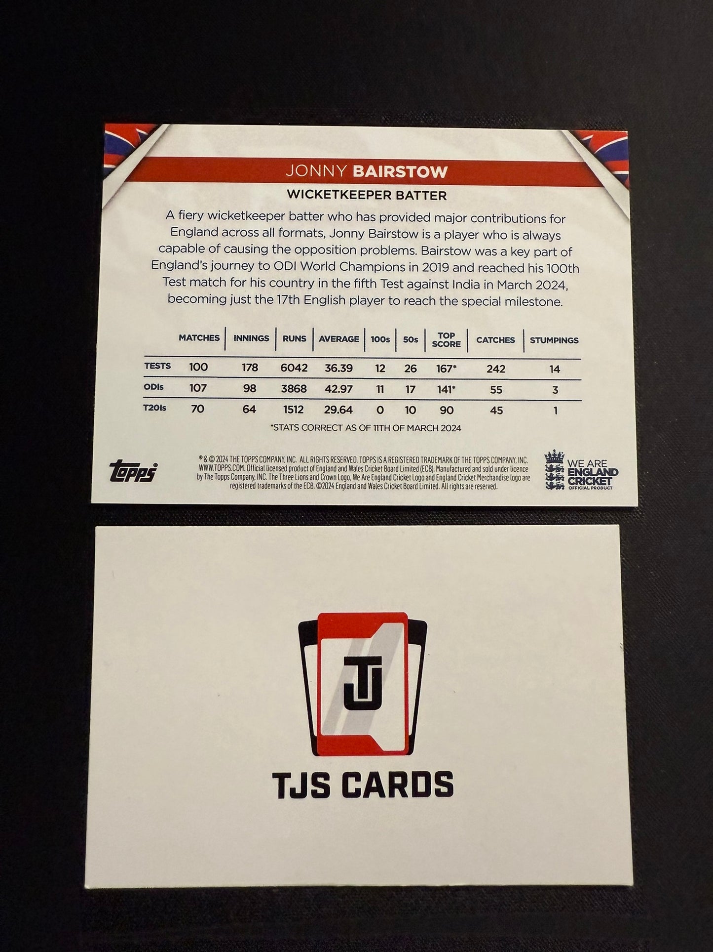 Jonny Bairstow - Red /10 - TOPPS England Cricket Team Set 2024
