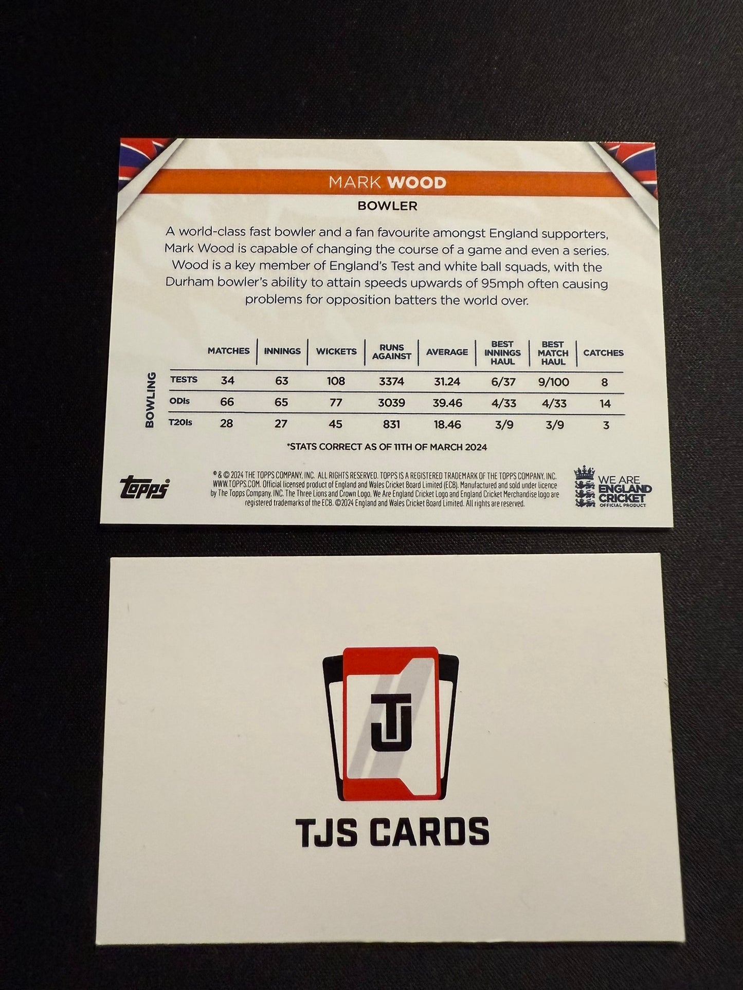 Mark Wood - Orange Auto /25 - TOPPS England Cricket Team Set 2024