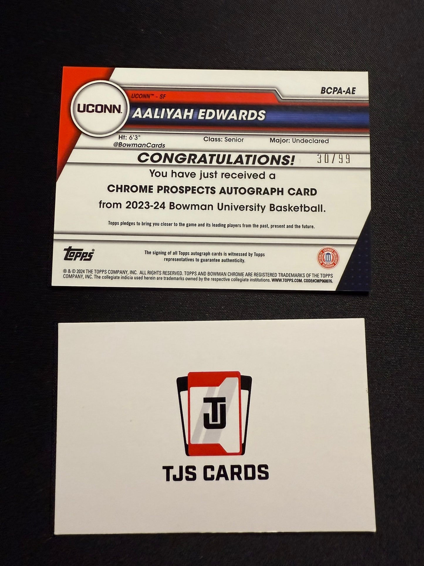 Aaliyah Edwards - 1st Green Auto /99 - TOPPS Bowman U Basketball 2023/24
