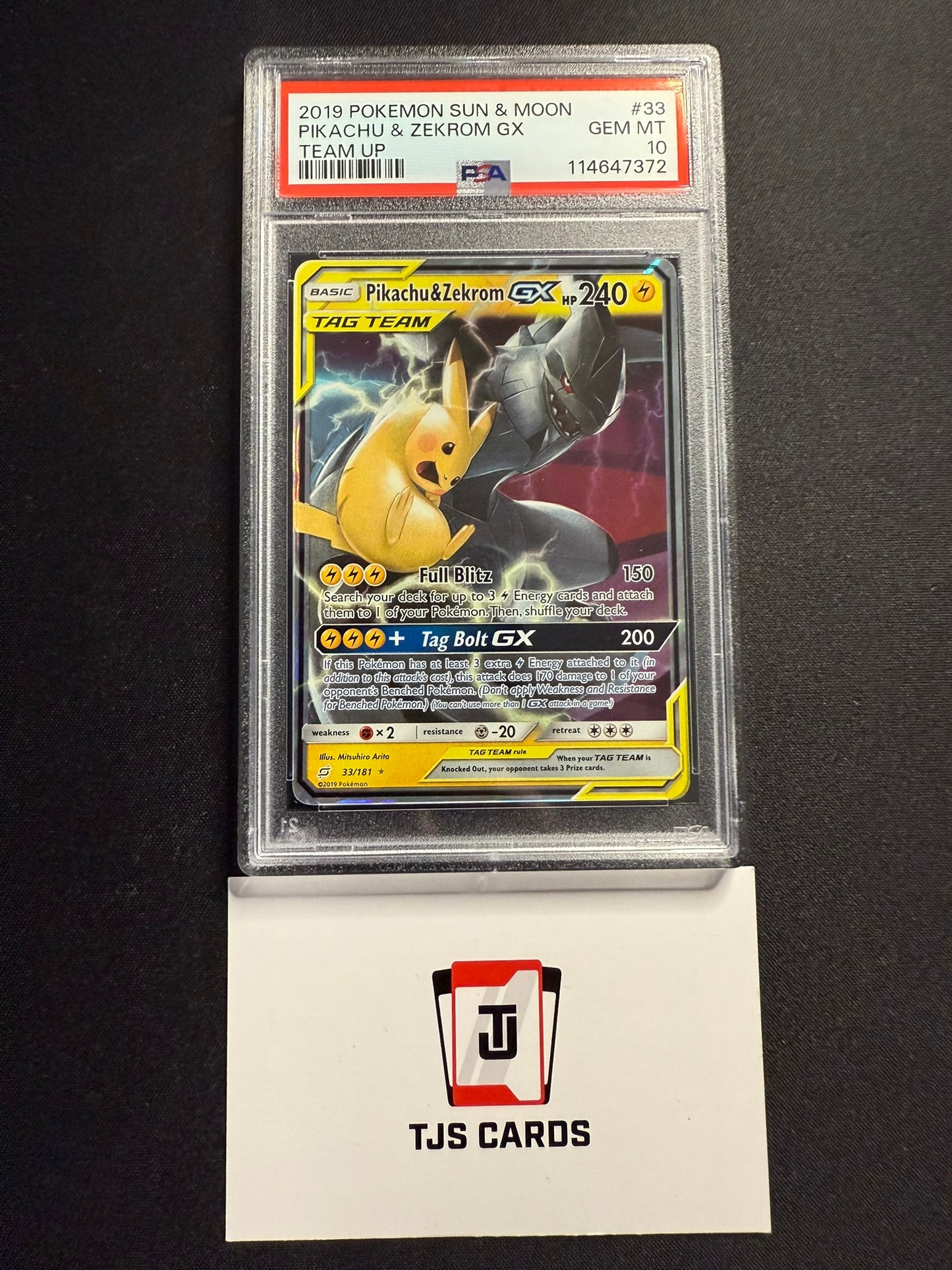 Pikachu & Zekrom GX - PSA 10 - Team Up 33/181 - Pokemon