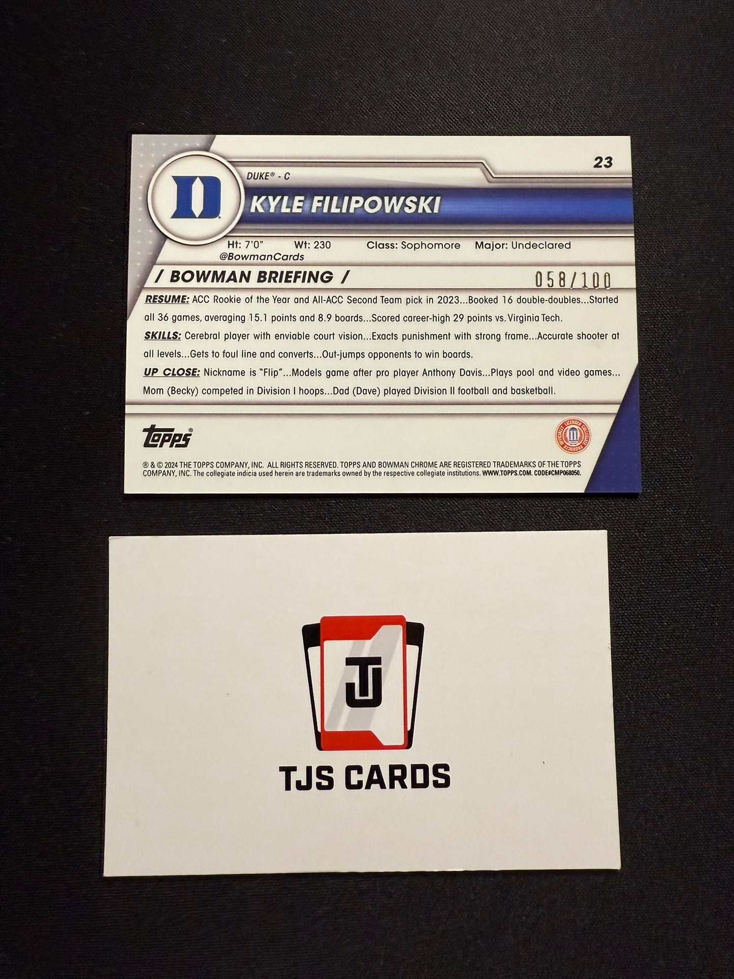 Kyle Filipowski - Bowman Raywave /100 - TOPPS Bowman U Basketball 2023/24