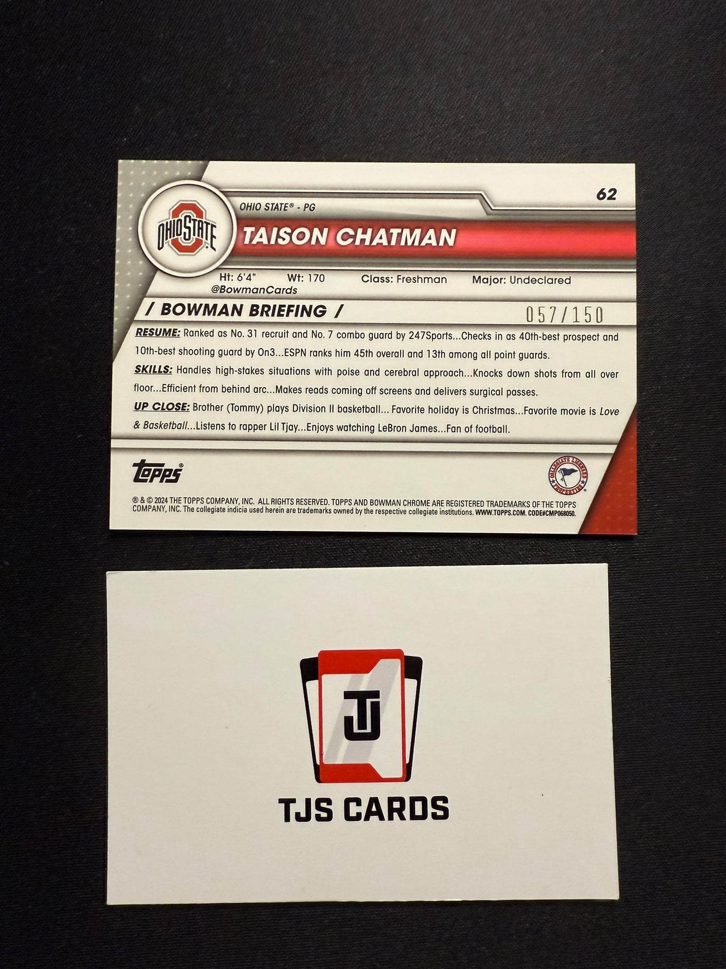 Taison Chatman - 1st Pink Mini-Diamond /150 - TOPPS Bowman U Basketball 2023/24