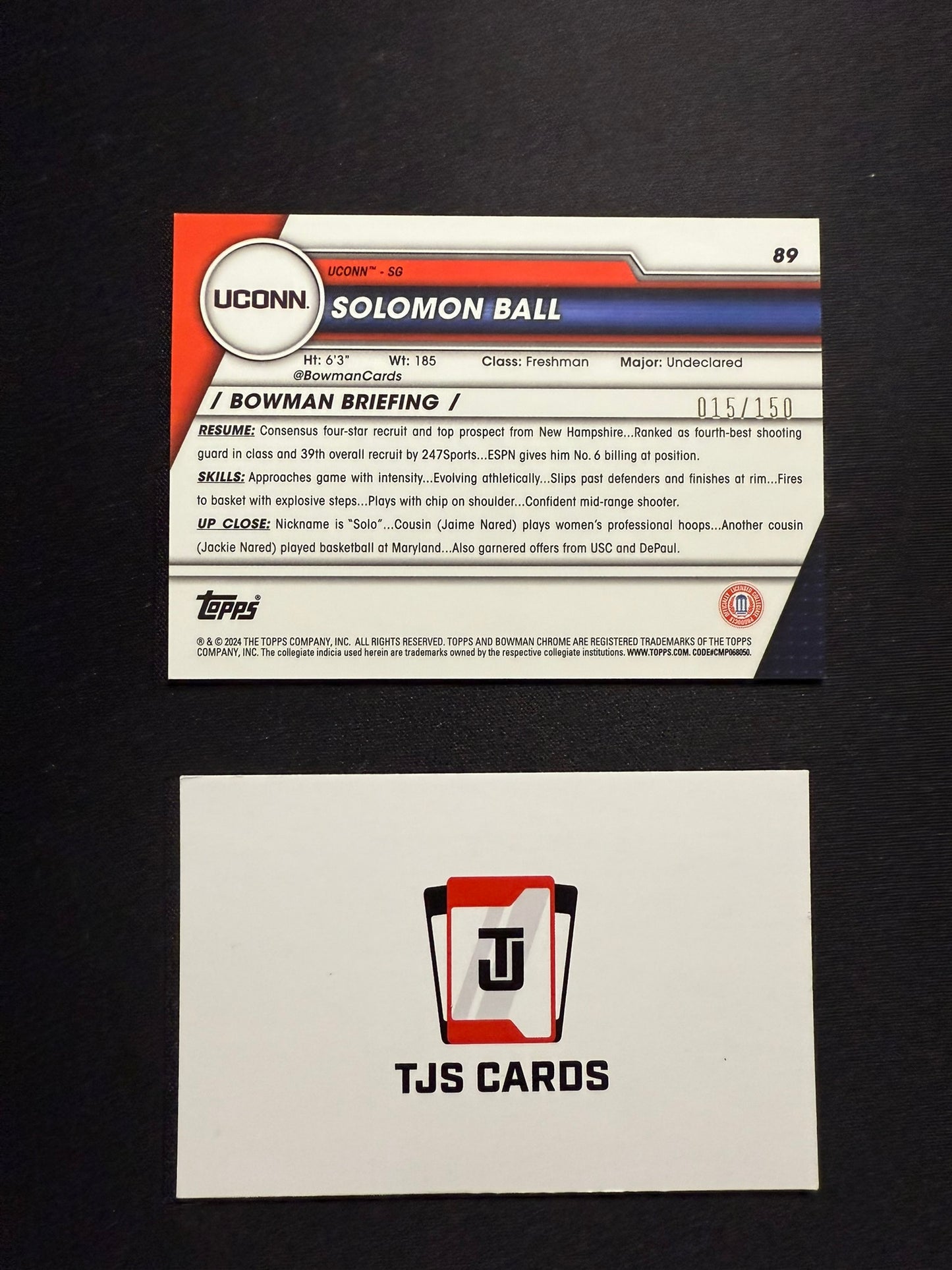 Solomon Ball - 1st Pink Mini-Diamond /150 - TOPPS Bowman U Basketball 2023/24