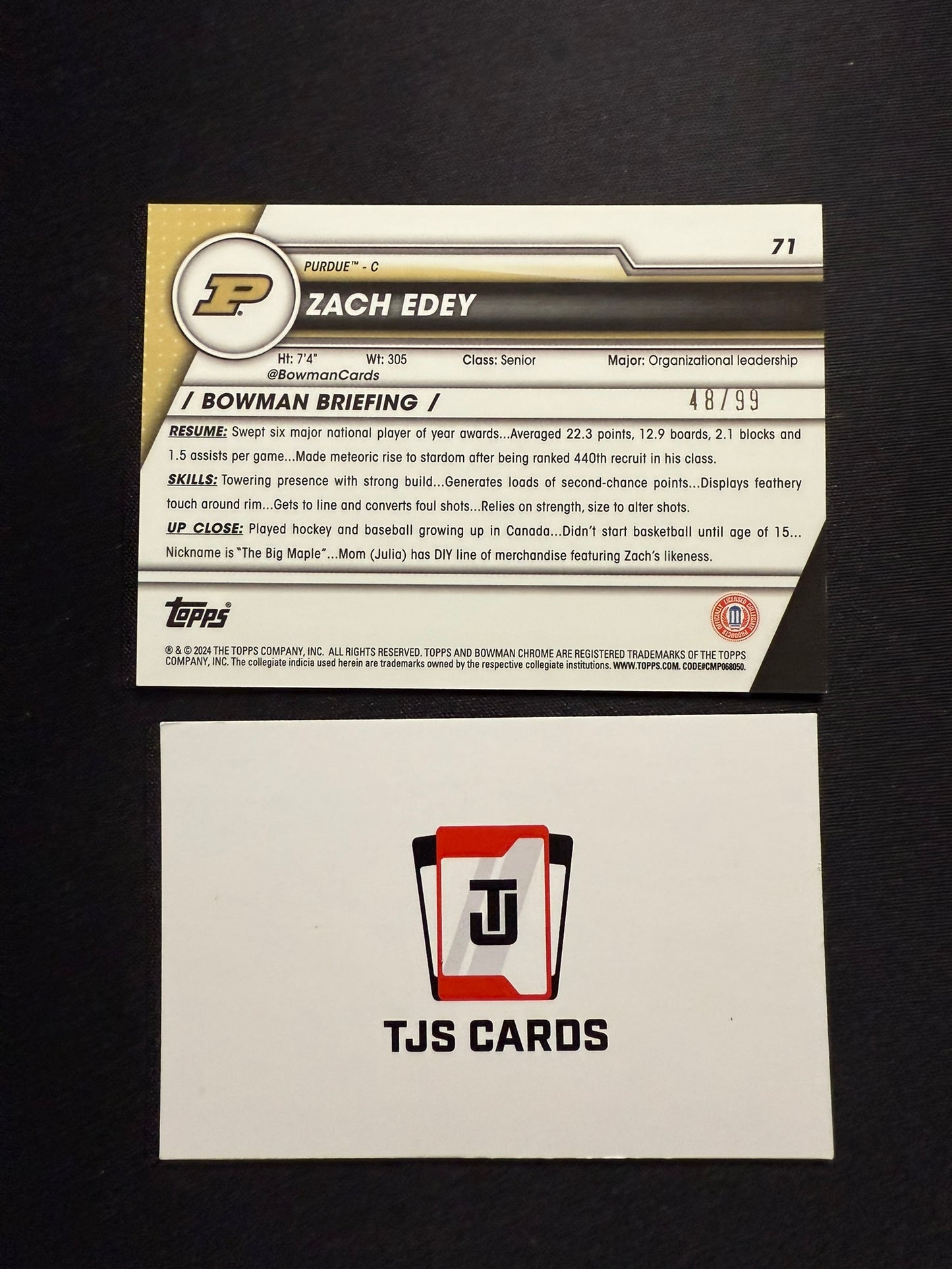 Zach Edey - Green Shimmer /99 - TOPPS Bowman U Basketball 2023/24