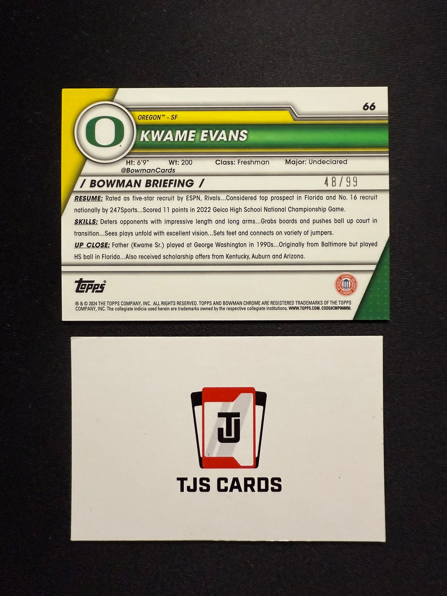 Kwame Evans - 1st Green Shimmer /99 - TOPPS Bowman U Basketball 2023/24