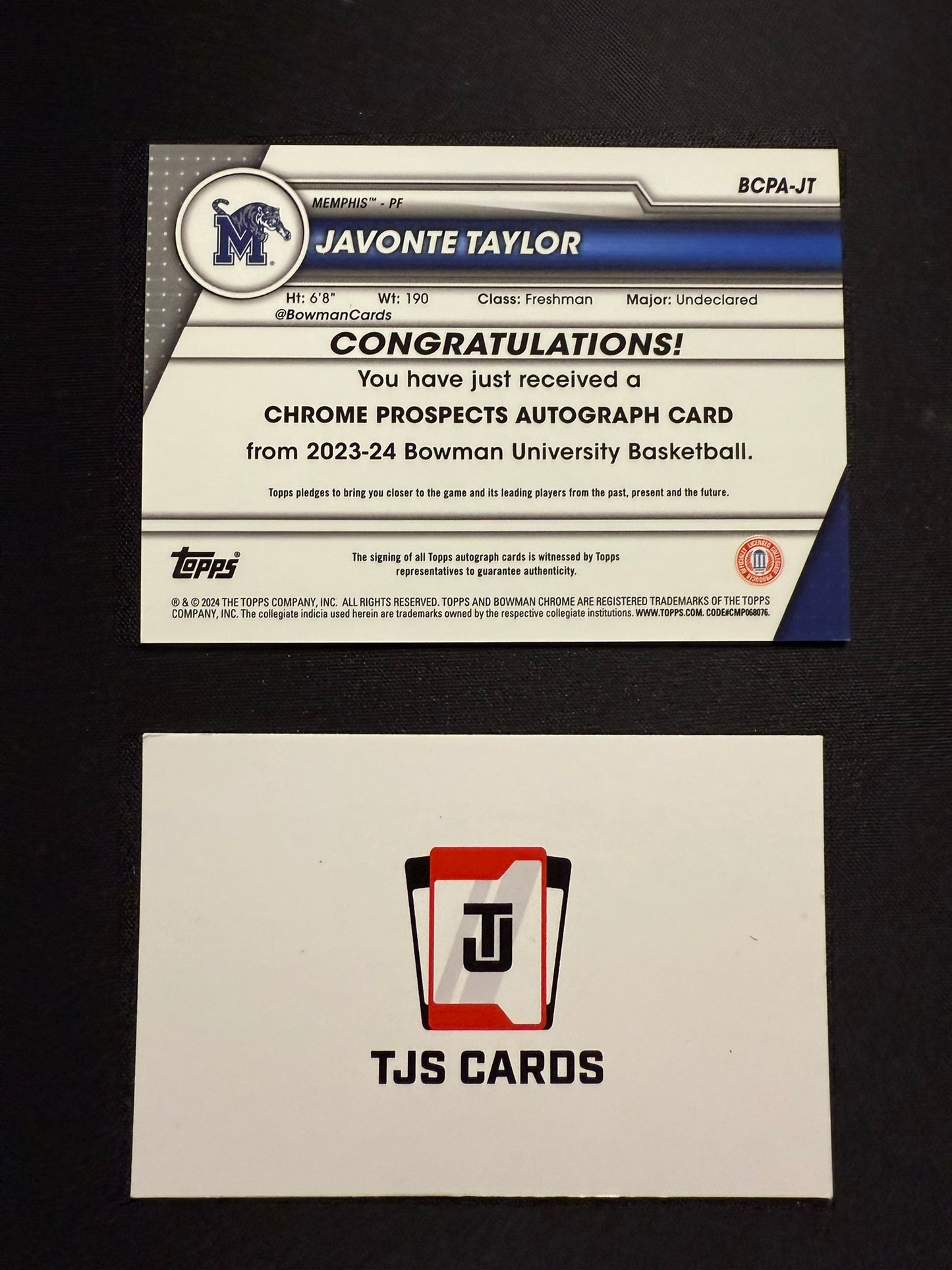 Javonte Taylor - 1st Auto - TOPPS Bowman U Basketball 2023/24