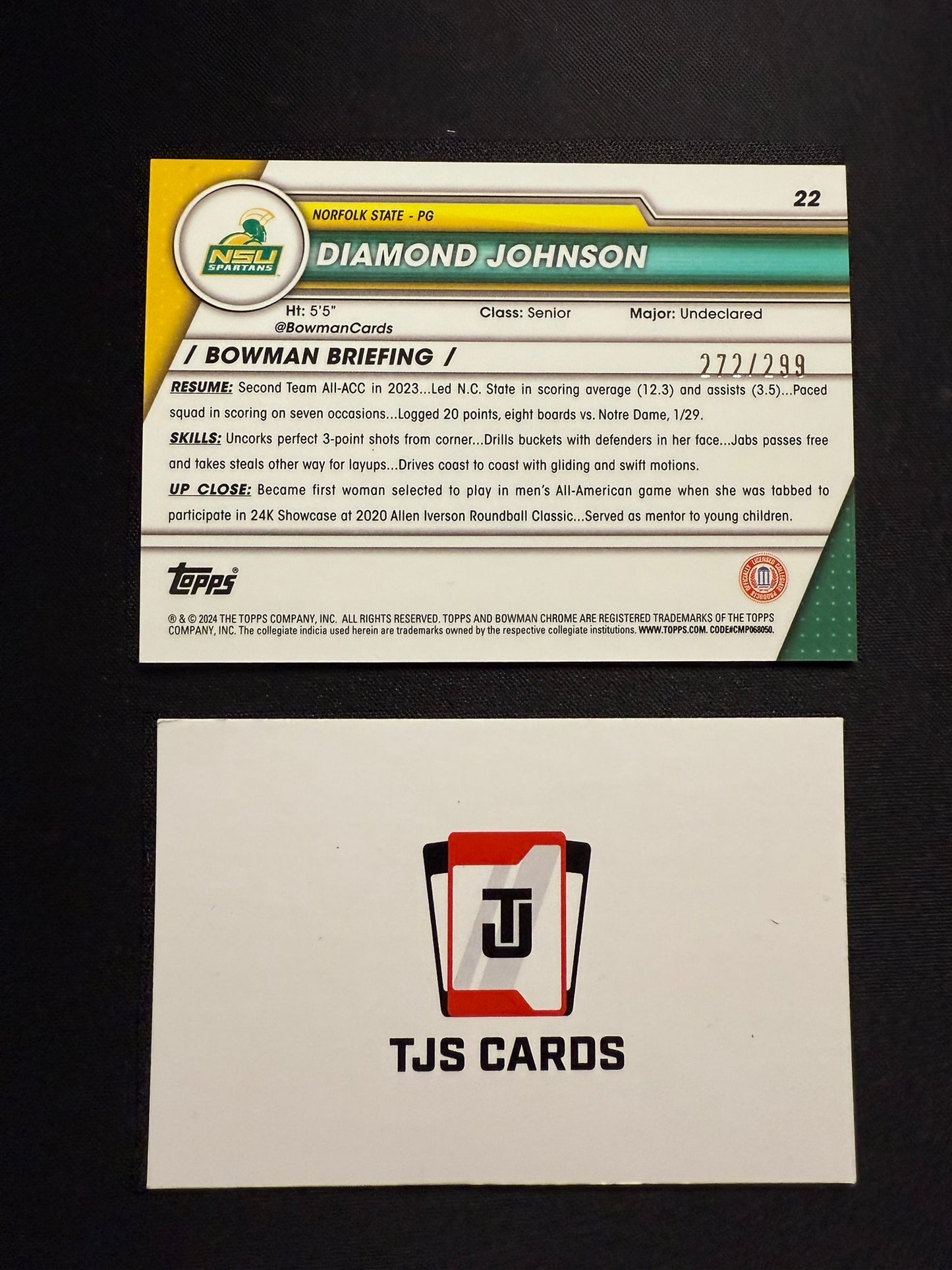 Diamond Johnson - 1st Aqua Wave /299 - TOPPS Bowman U Basketball 2023/24