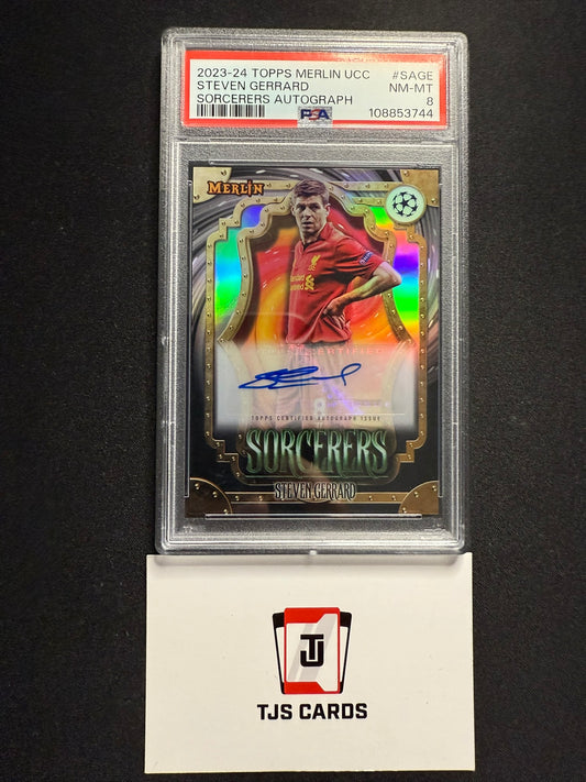 Steven Gerrard - PSA 8 - Sorcerers Auto - TOPPS Merlin UCC 2023/24