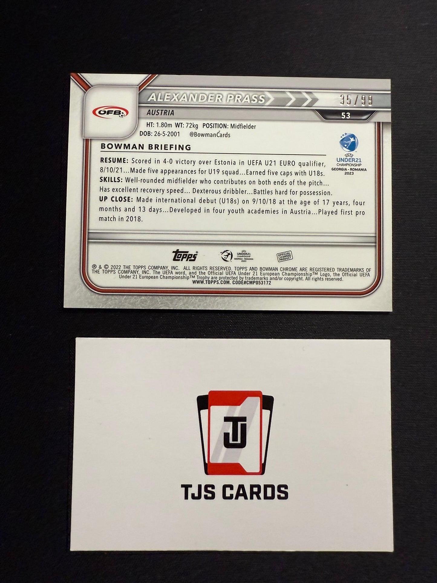 Alexander Prass - 1st Green Mini-Diamond /99 - TOPPS Bowman Chrome UEFA U21 EURO 2023