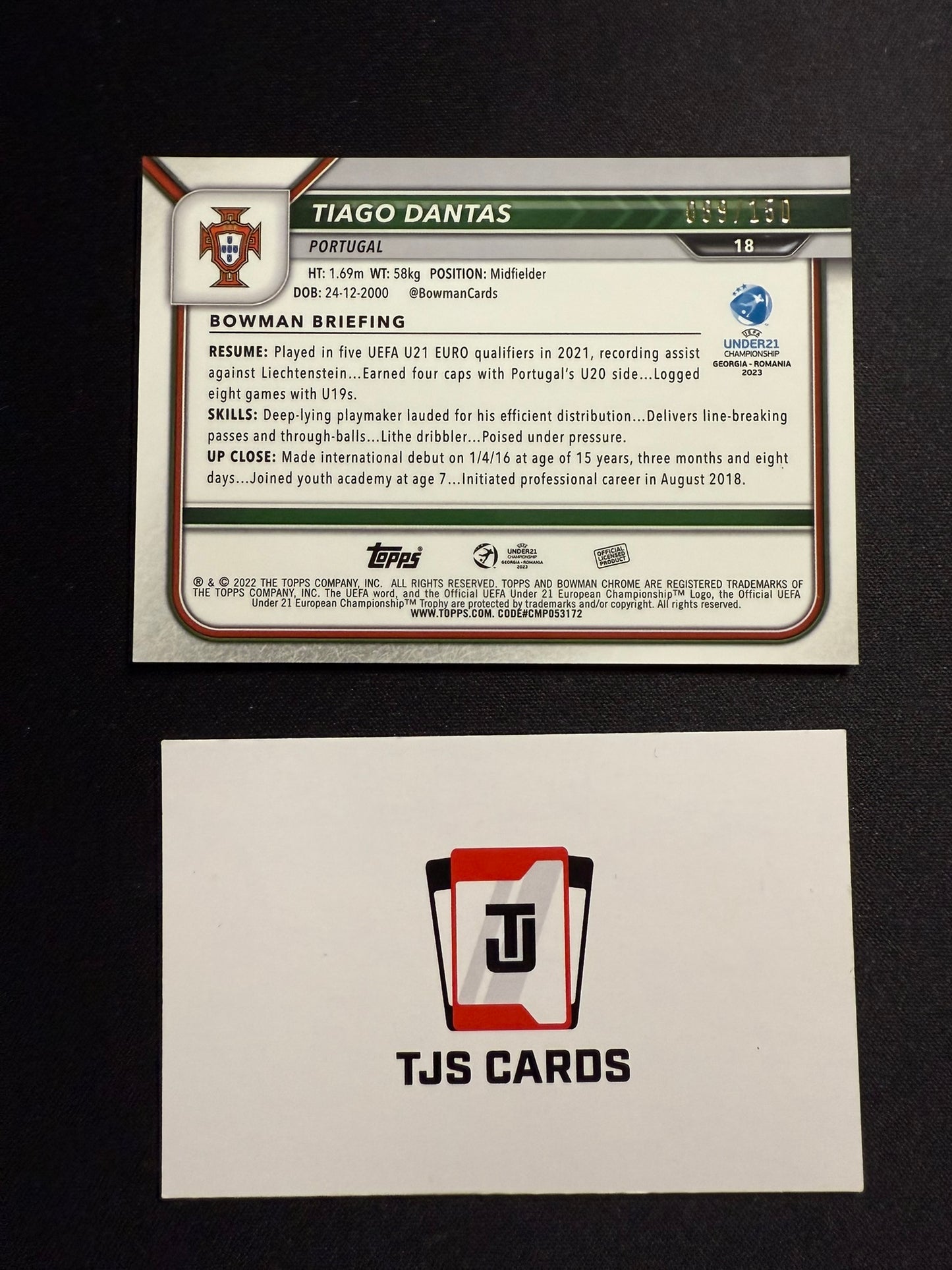 Tiago Dantas - 1st Pink /150 - TOPPS Bowman Chrome UEFA U21 EURO 2023