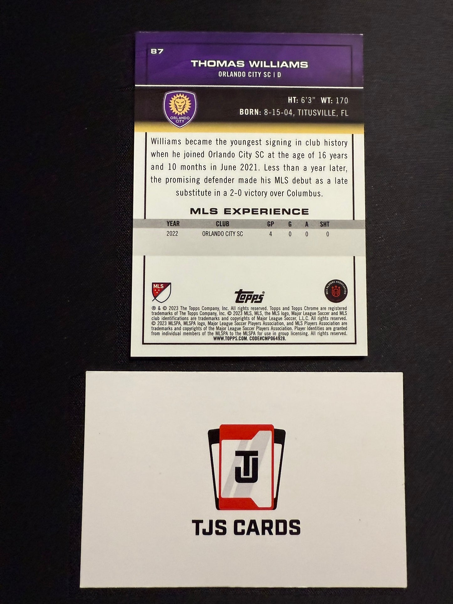 Thomas Williams - Rookie Blue Mini Diamond /199 - TOPPS MLS Chrome 2023