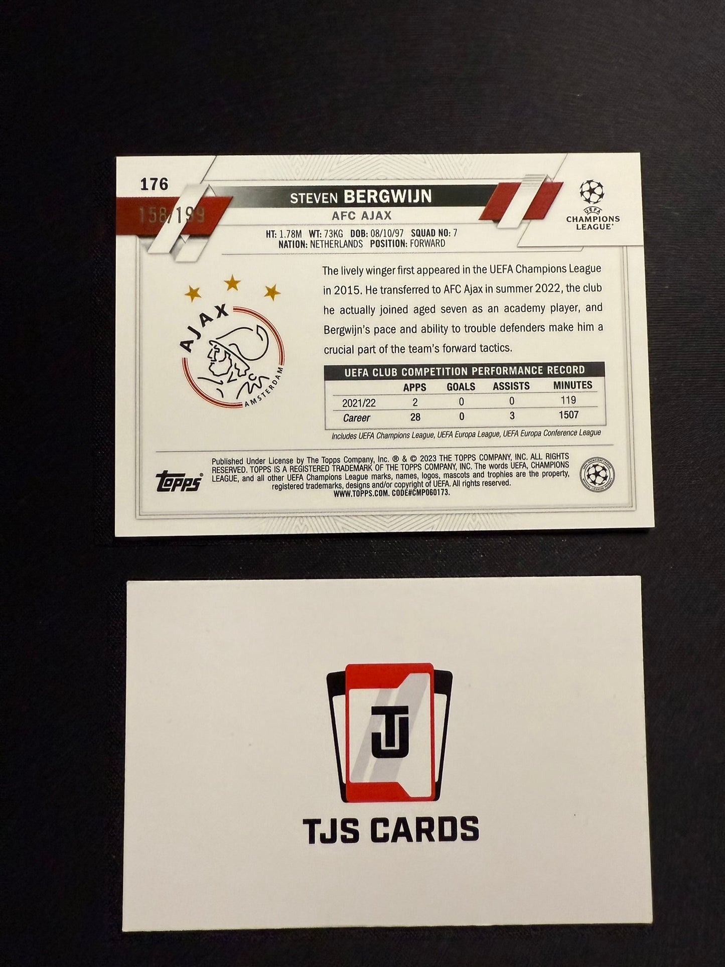 Steven Bergwijn - Aqua Wave /199 - TOPPS Chrome UCC 2022/23