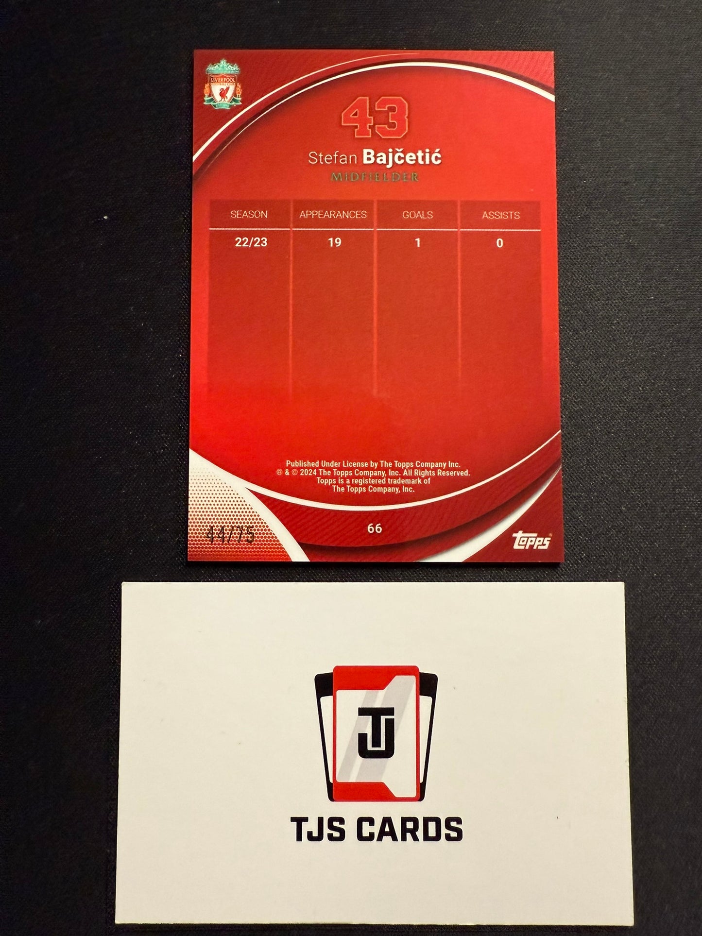 Stefan Bajcetic - Yellow /75 - TOPPS Liverpool Chrome 2023/24