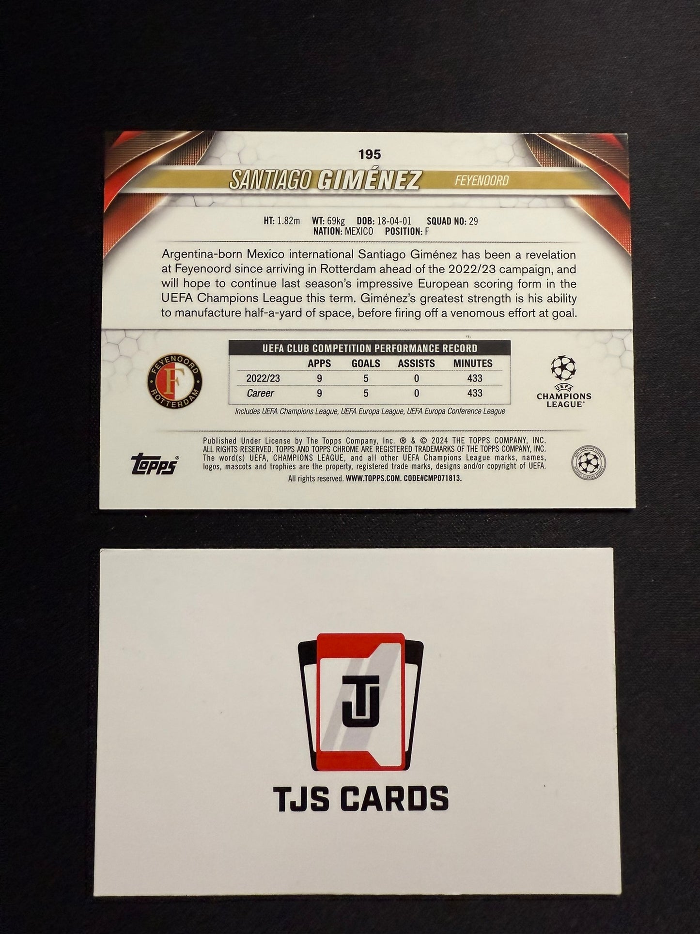 Santiago Gimenez - Purple Speckle /299 - TOPPS Chrome UCC 2023/24