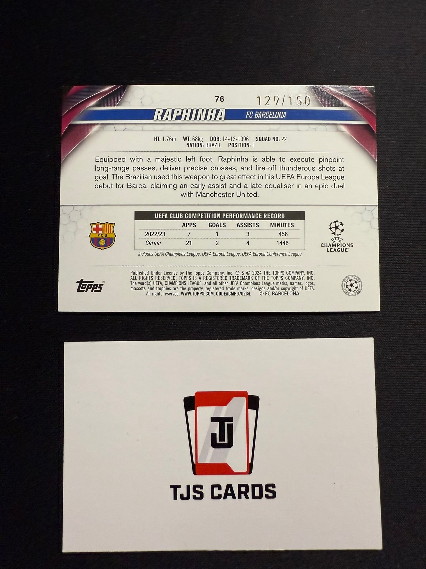 Raphinha - Black & White Icy /150 - TOPPS UCC 2023/24