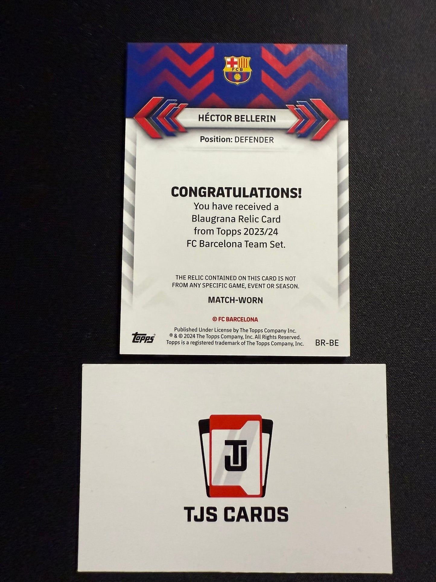 Hector Bellerin - Match-Worn Patch #1 - TOPPS Barcelona Team Set 2023/24