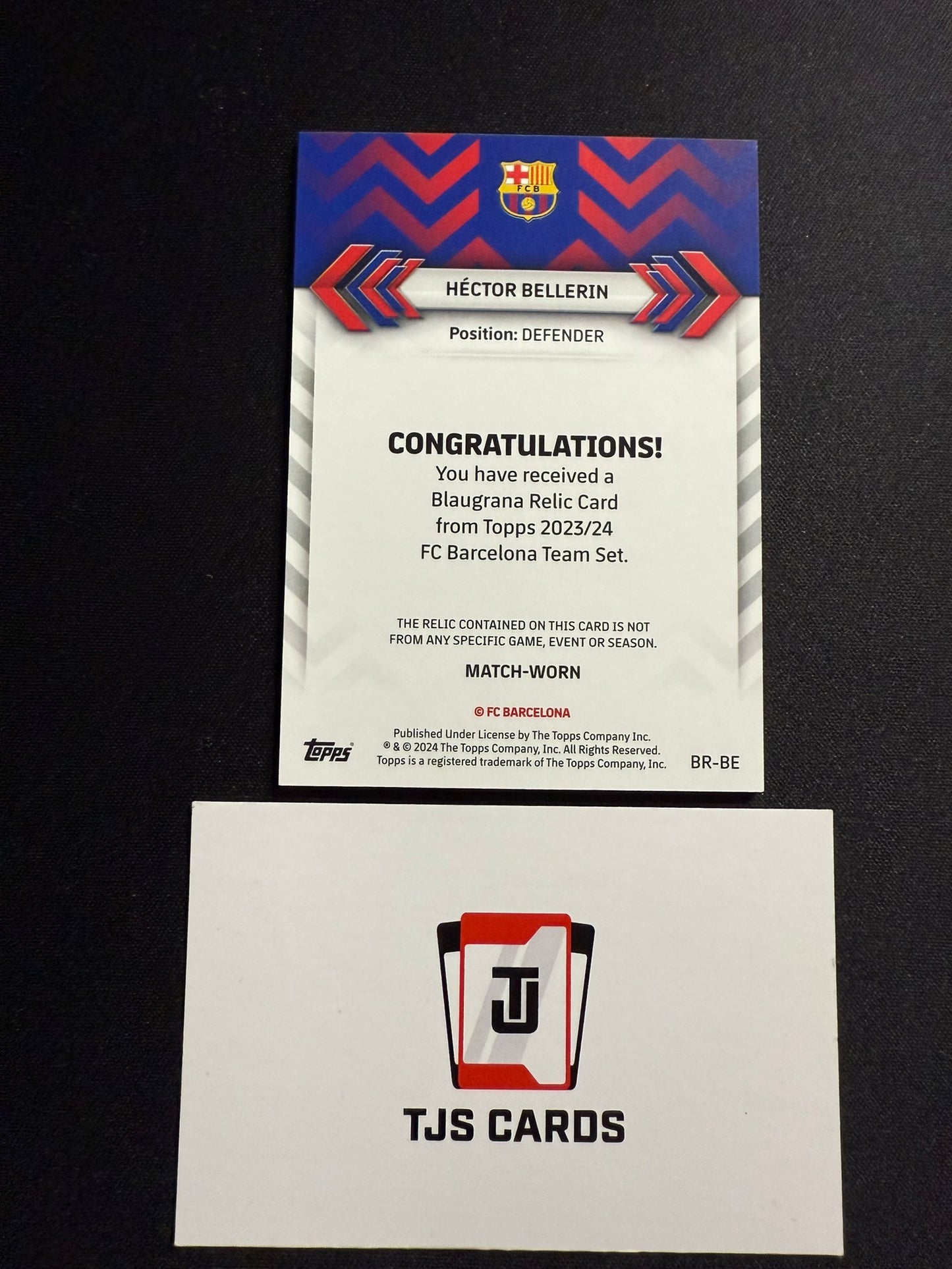 Hector Bellerin - Match-Worn Patch #2 - TOPPS Barcelona Team Set 2023/24