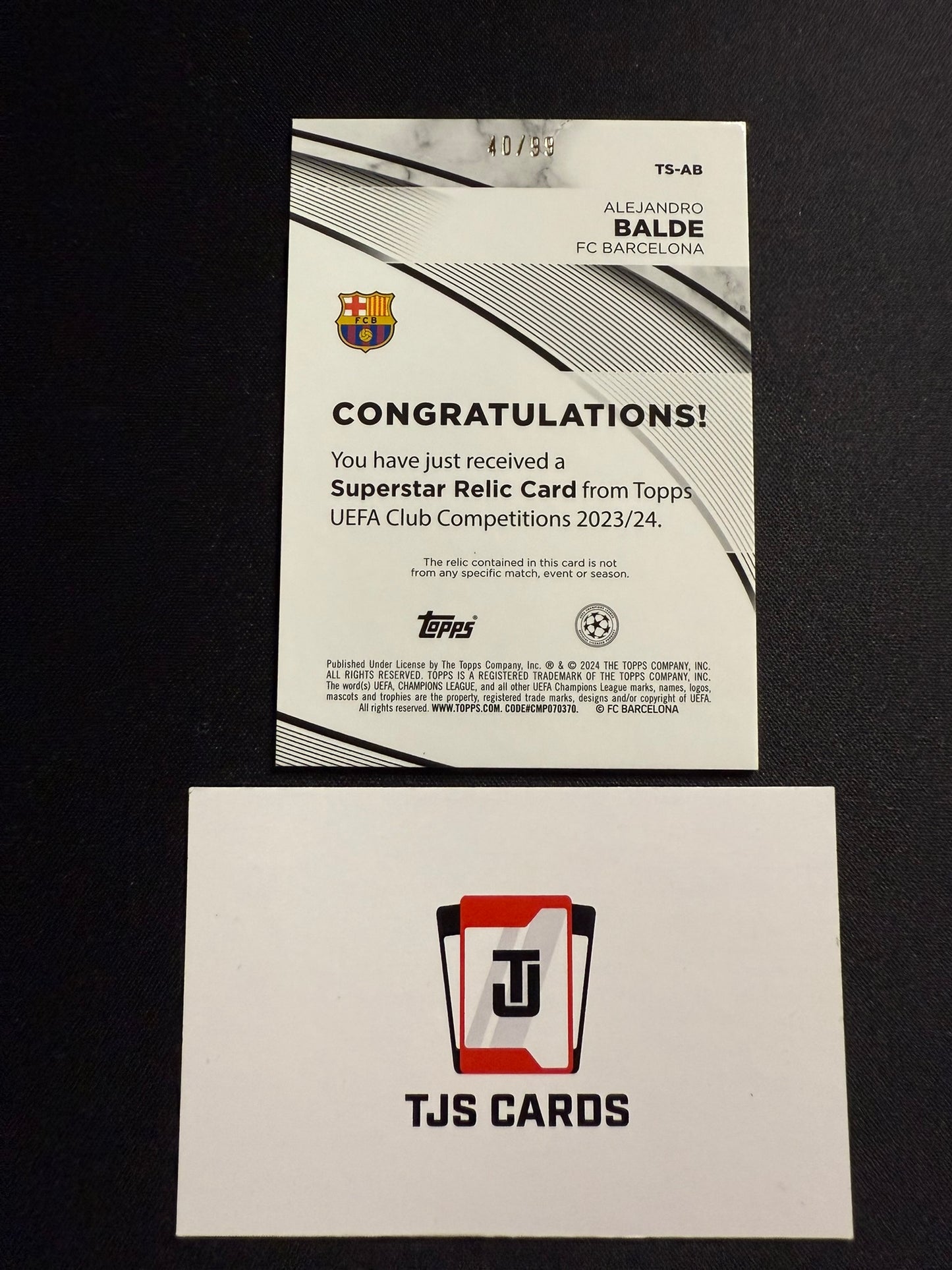 Alejandro Balde - Blue Player-Worn Patch /99 - TOPPS UCC 2023/24