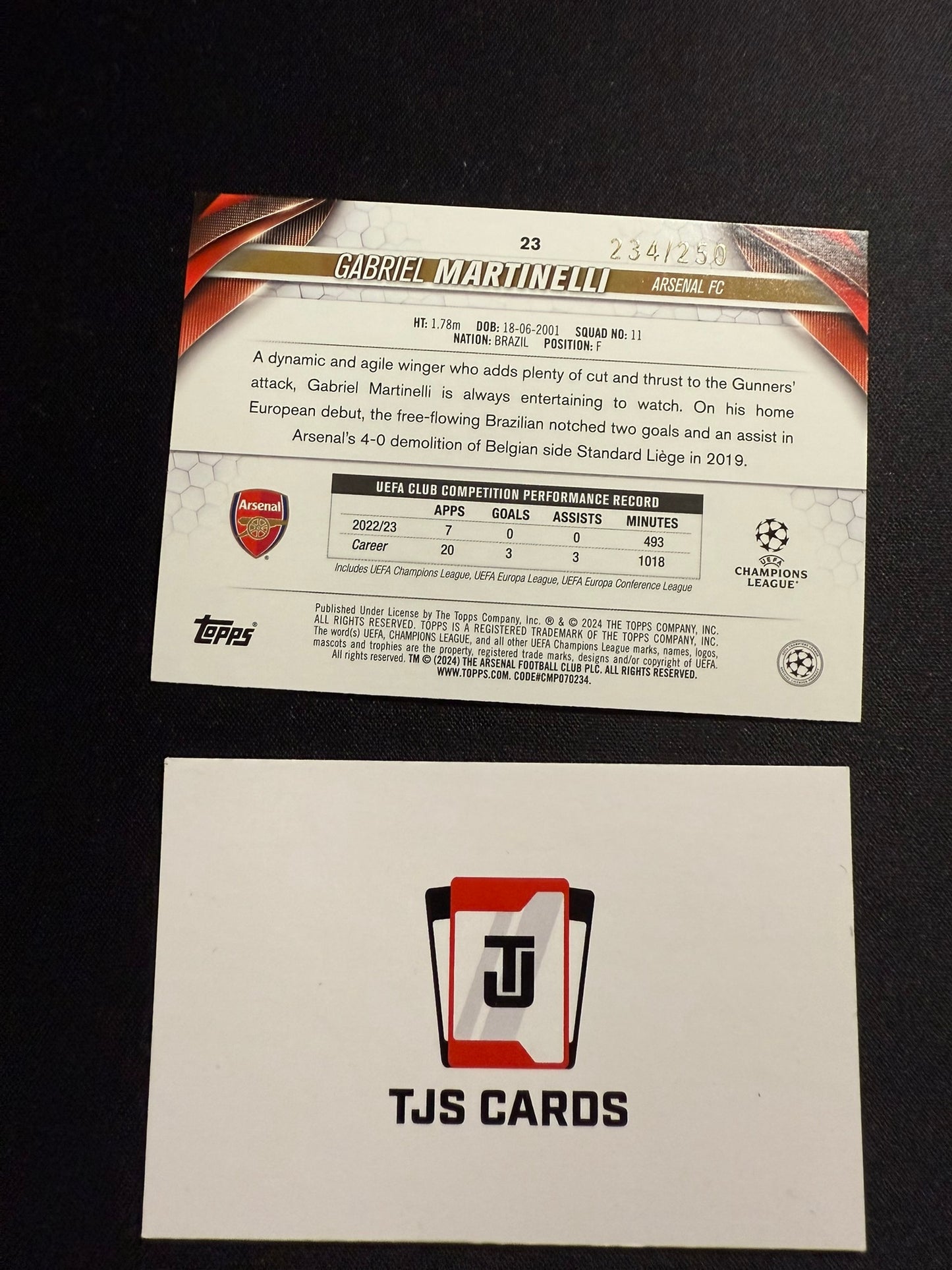 Gabriel Martinelli - Navy Blue /250 - TOPPS UCC 2023/24