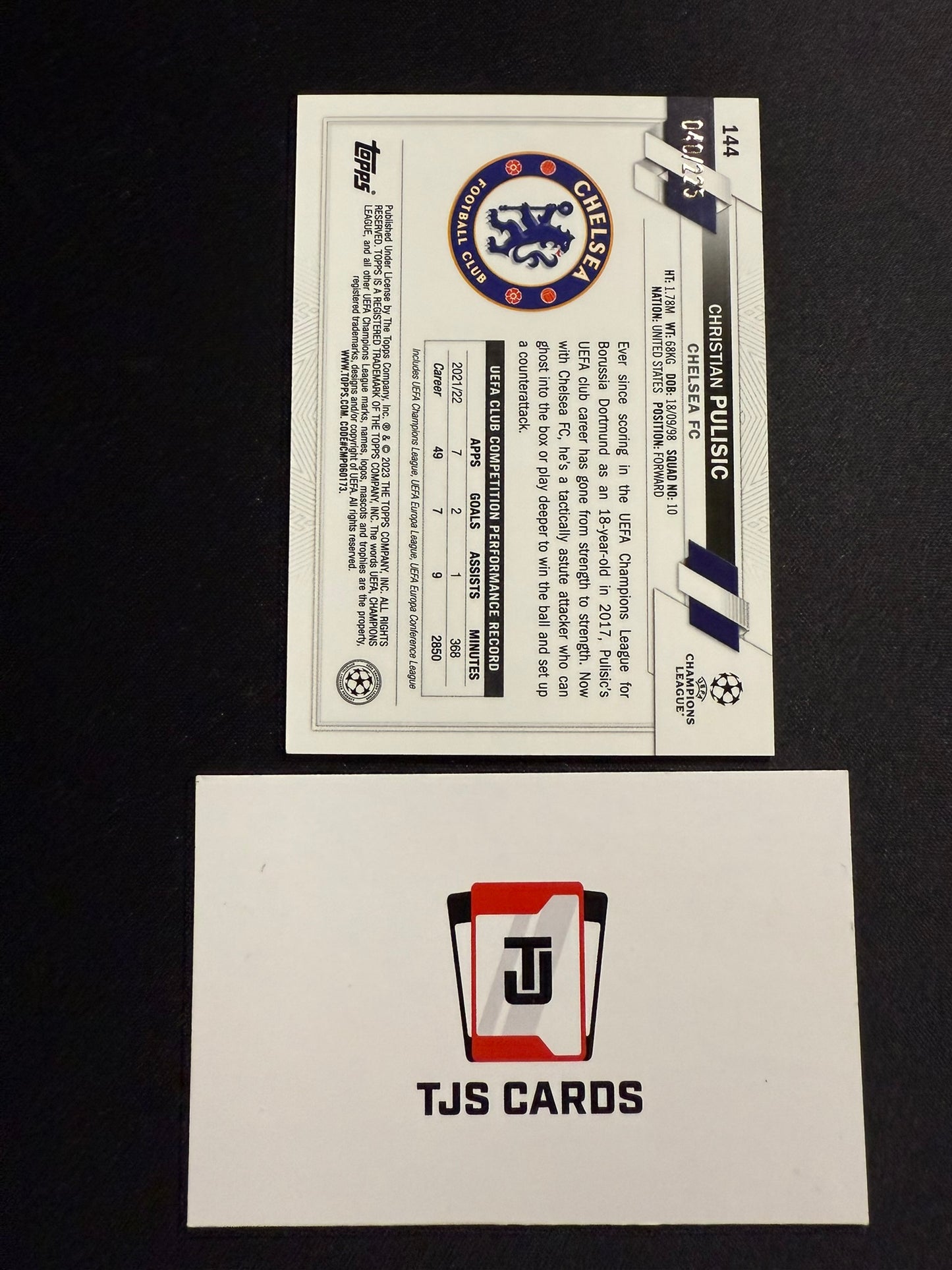 Christian Pulisic - Night Vision Ray Wave /225 - TOPPS Chrome UCC 2022/23