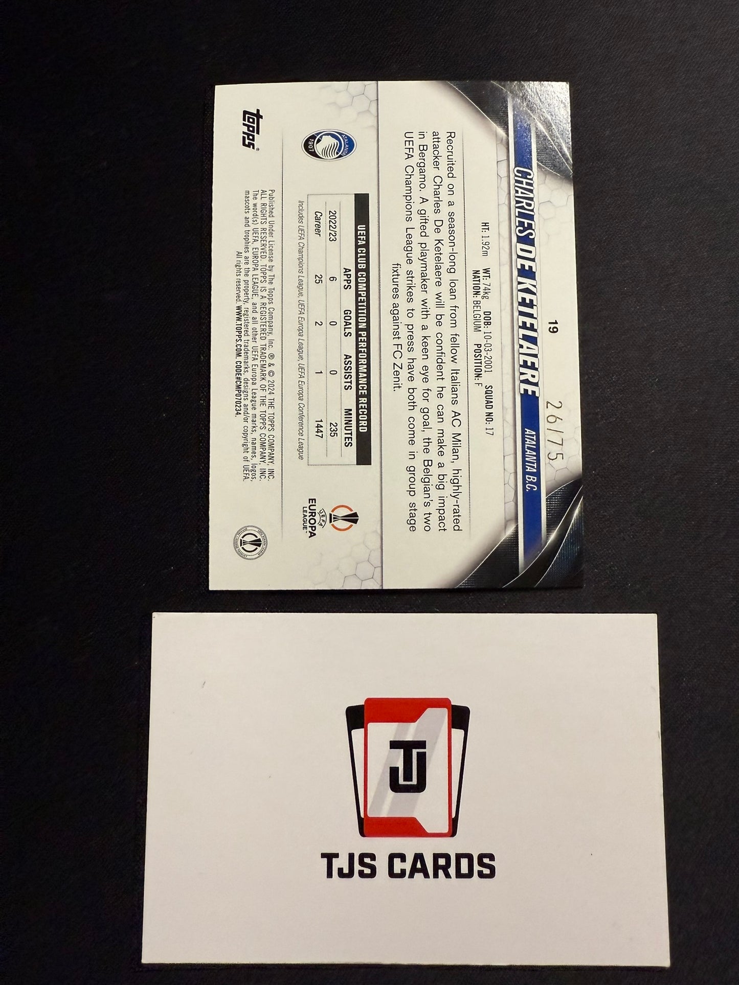 Charles De Ketelaere - Blue Icy /75 - TOPPS UCC 2023/24