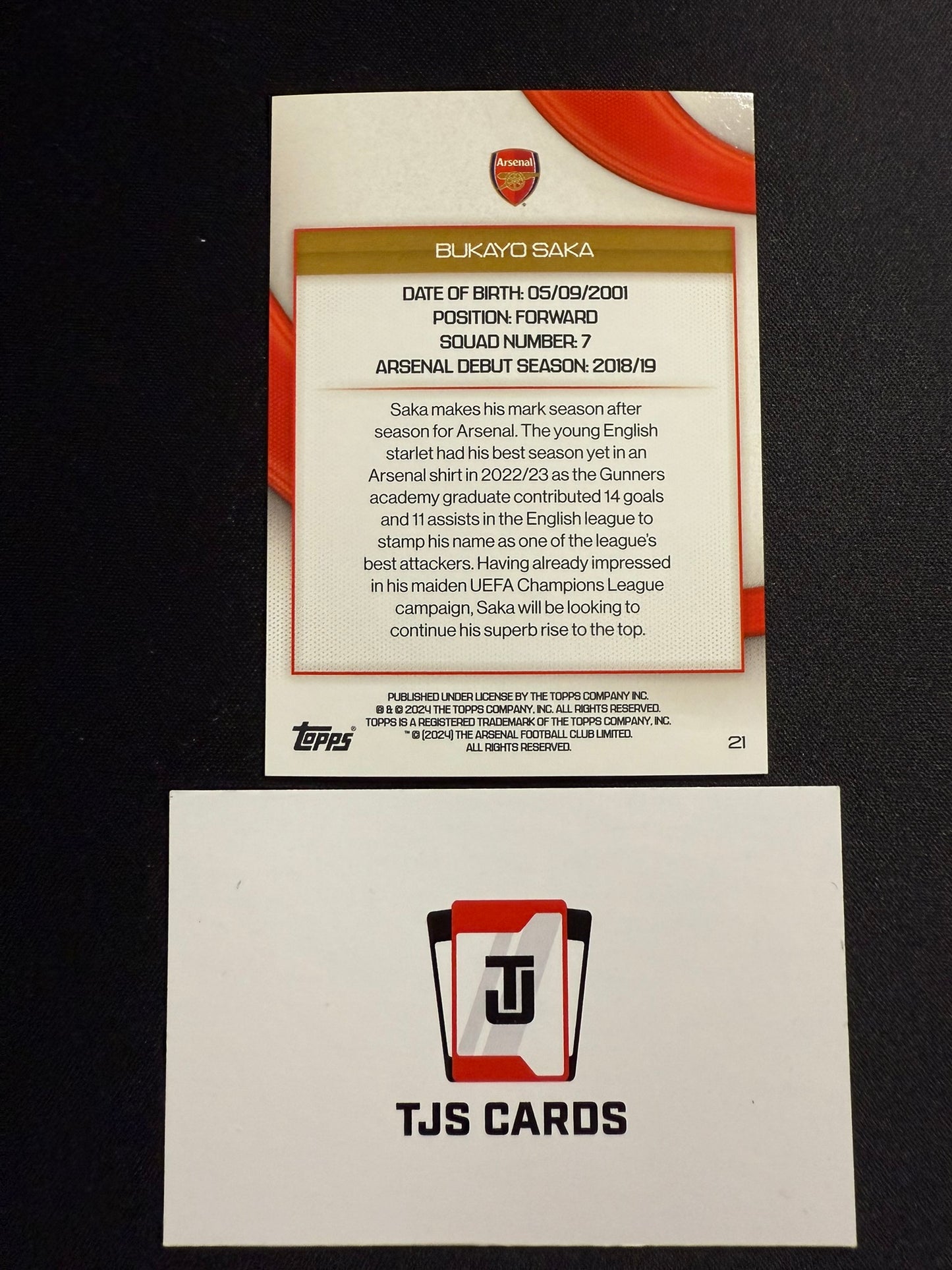 Bukayo Saka - Aqua /125 - TOPPS Arsenal Team Set 2023/24