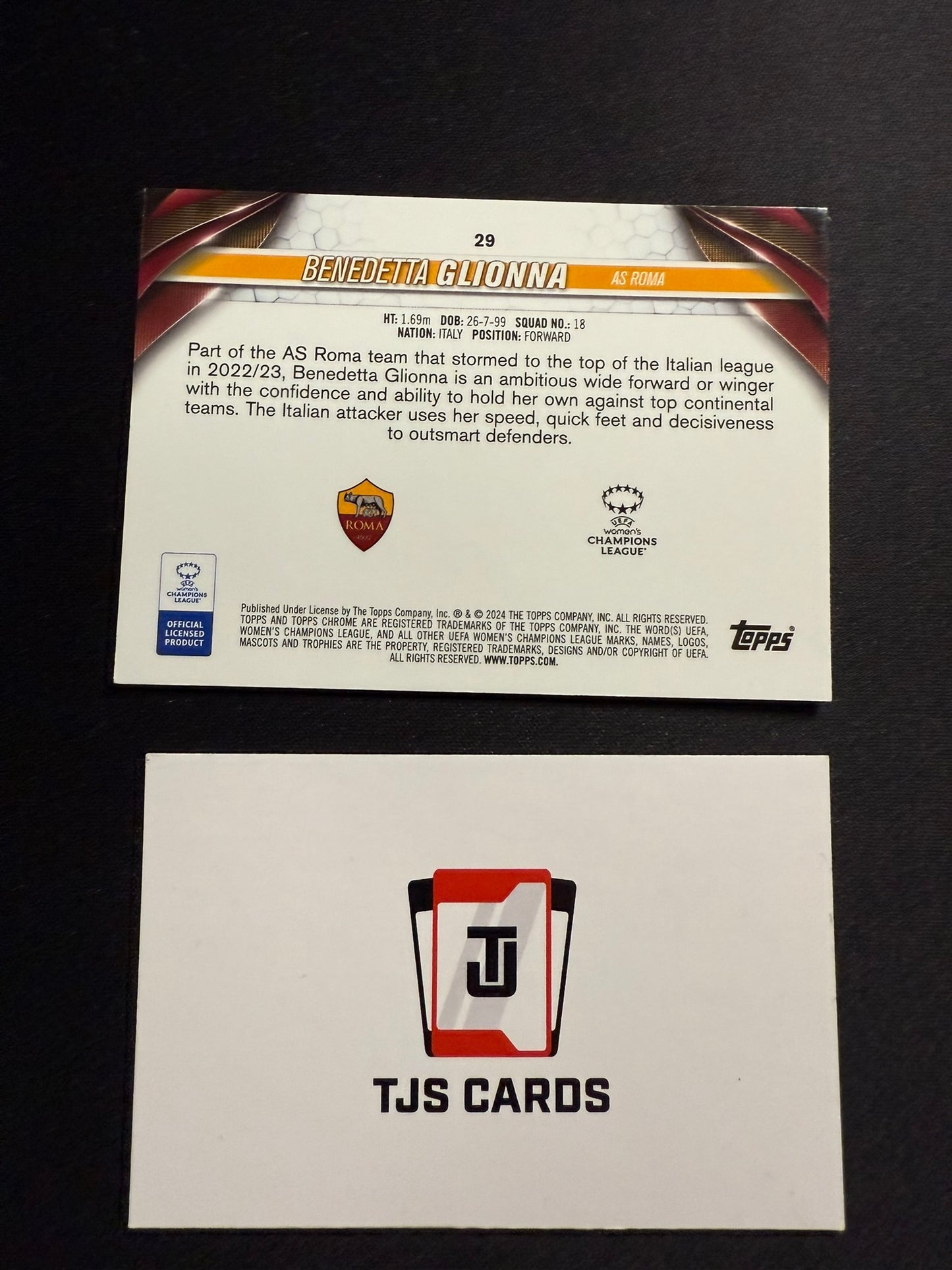 Benedetta Glionna - Rookie Blue Mojo /250 - TOPPS Chrome UWCL 2023/24