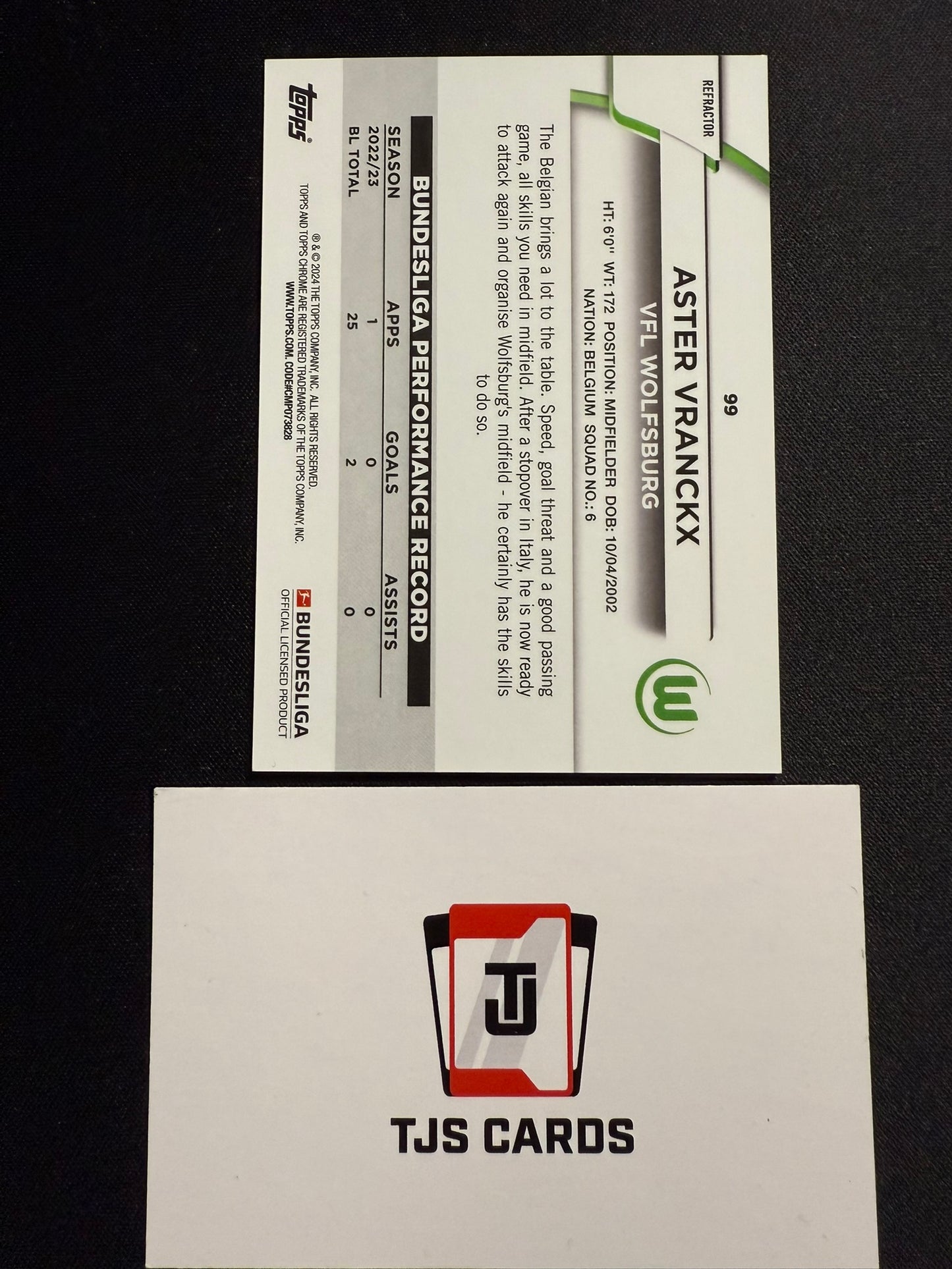 Aster Vranckx - Aqua Wave /275 - TOPPS Bundesliga Chrome 2023/24