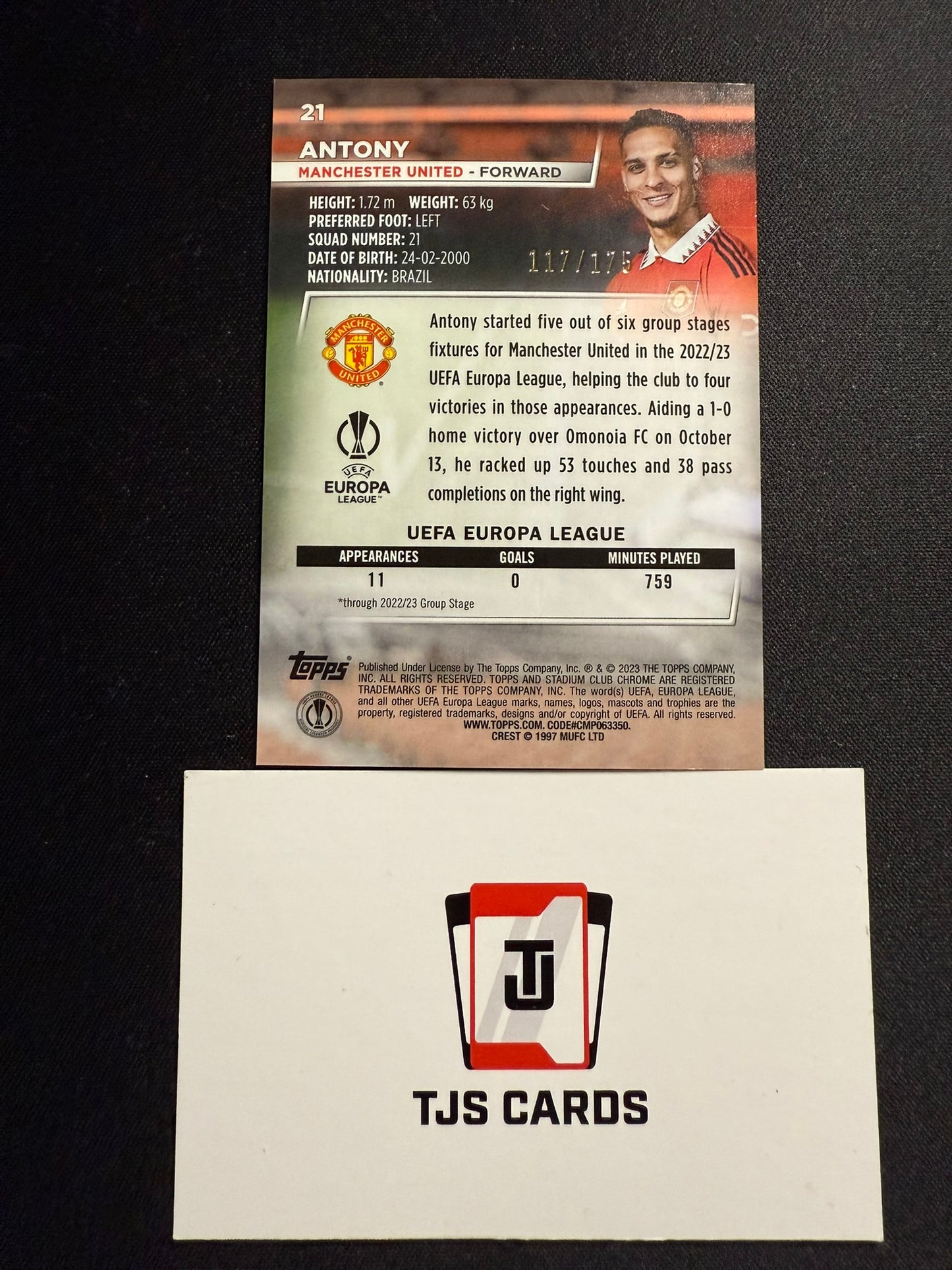 Antony - Green X-Fractor /175 - TOPPS Stadium Club Chrome 2022/23