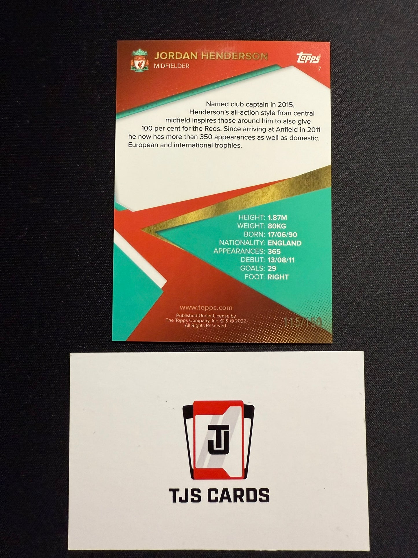 Jordan Henderson - Aqua /150 - TOPPS Liverpool Team Set 2021/22