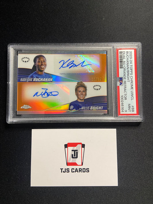 Millie Bright & Buchanan - PSA 9 - Orange Dual Auto /25 - TOPPS Chrome UWCL 2023/24