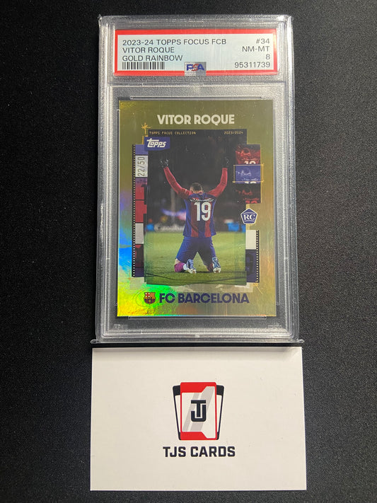 Vitor Roque - PSA 8 - Rookie Gold /50 - TOPPS Focus Barcelona 2023/24