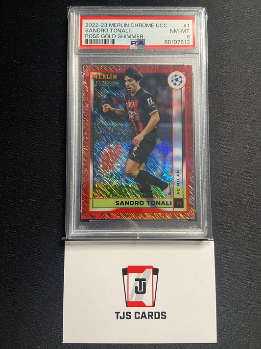 Sandro Tonali - PSA 8 - Rose Gold Shimme /299 - TOPPS Merlin Chrome 2022/23