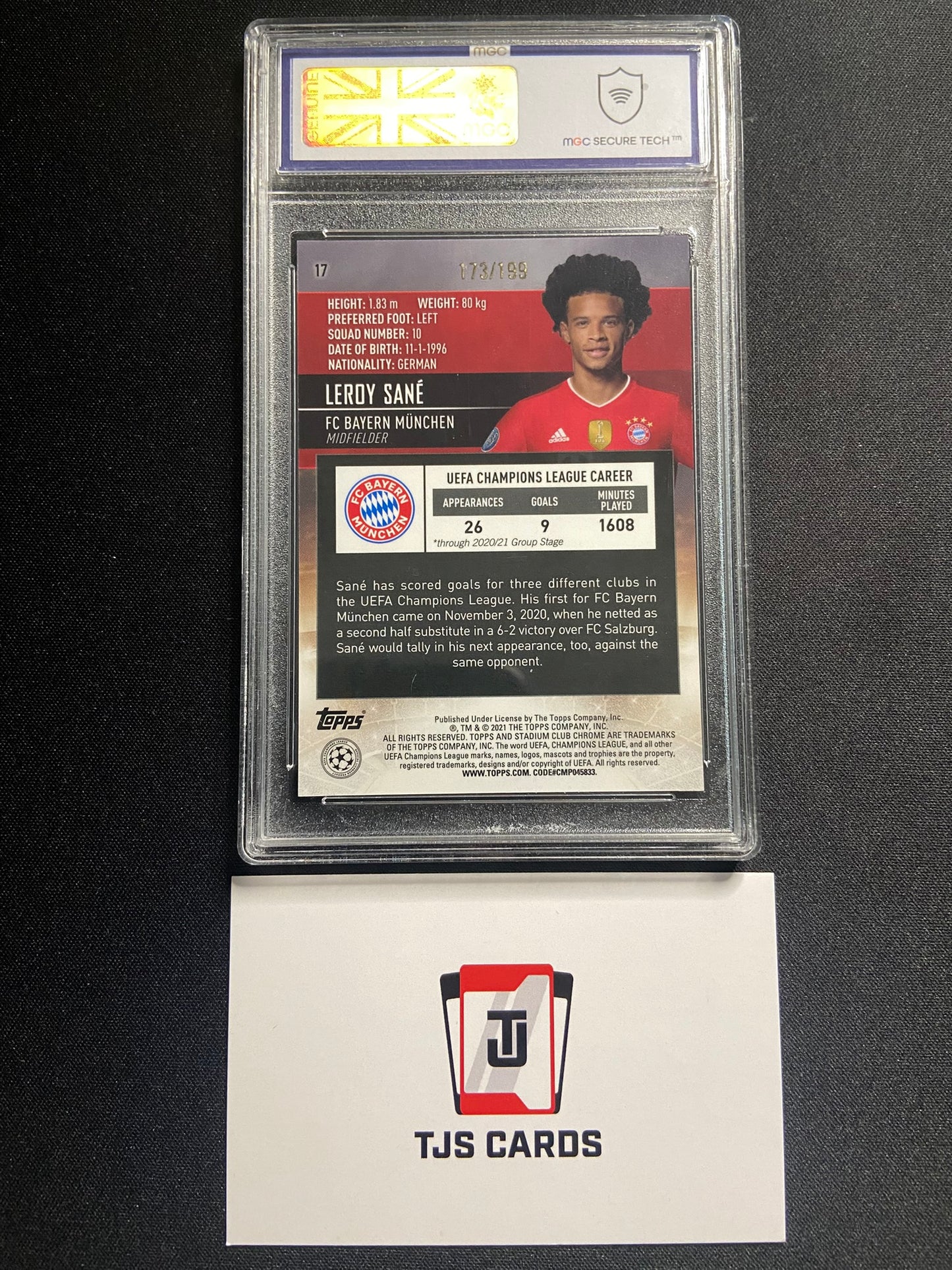 Leroy Sane - MGC 10 - Aqua /199 - TOPPS Stadium Club Chrome 2020/21