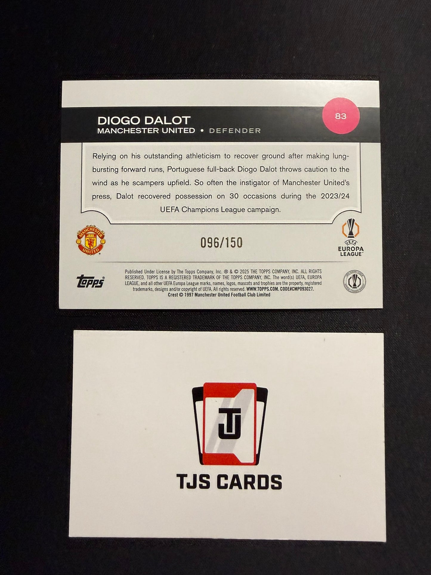 Diogo Dalot - Black & White Icy /150 - TOPPS UCC 2024/25