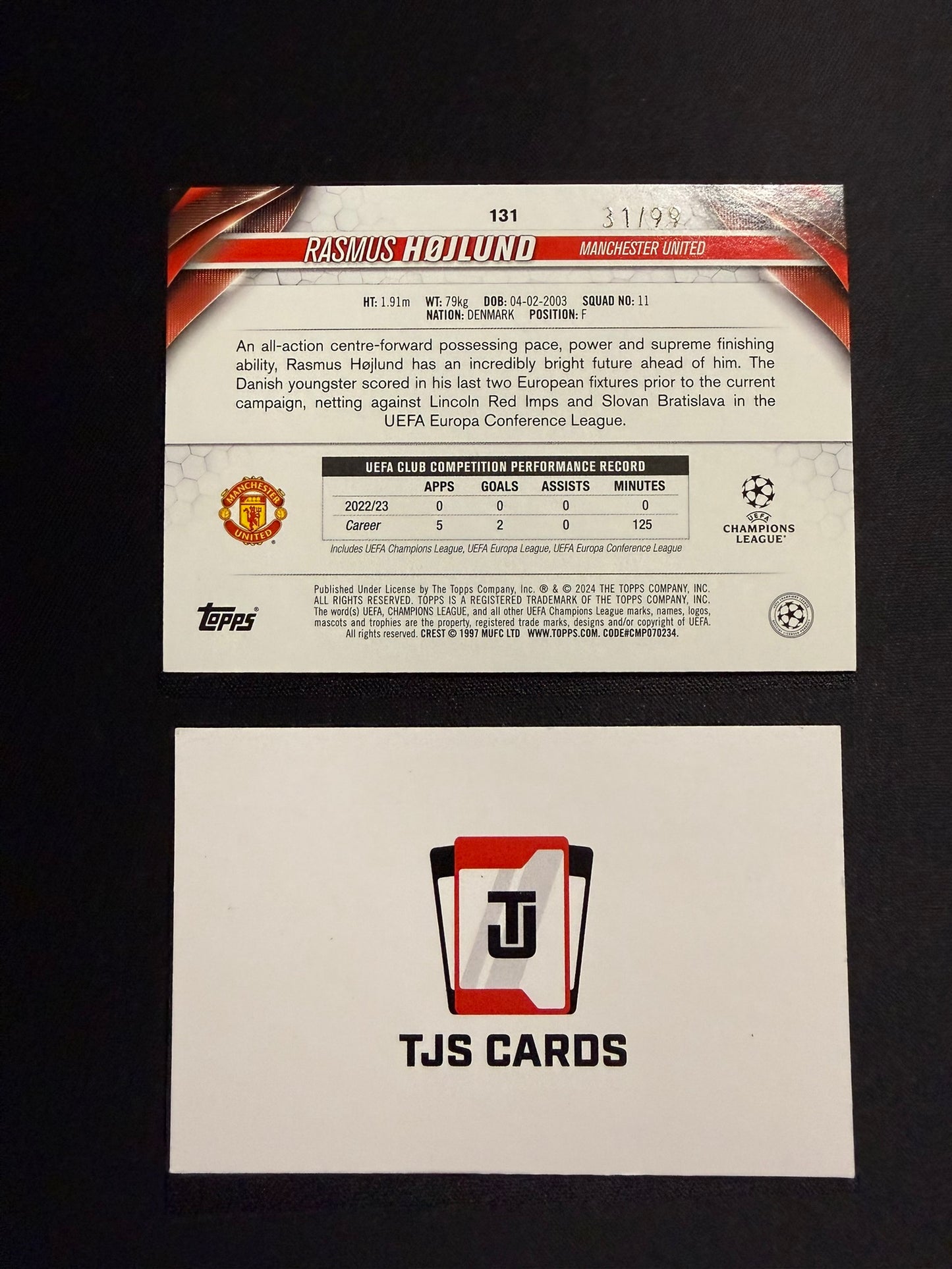 Rasmus Hojlund - Green /99 - TOPPS UCC 2023/24