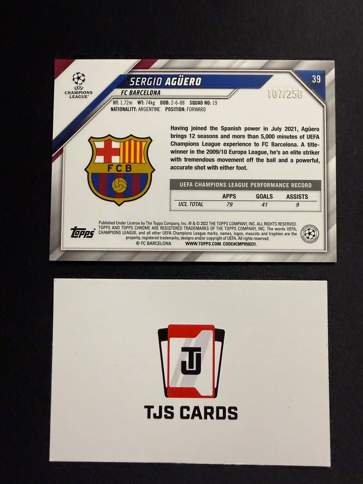 Sergio Aguero - Purple Mini-Diamond /250 - TOPPS Chrome UCL 2021/22