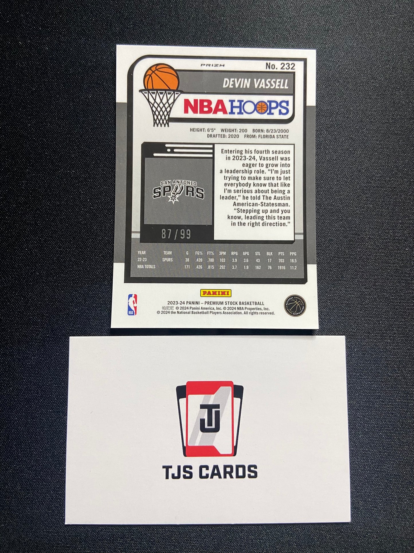 Devin Vassell - Blue Cracked Ice /99 - Panini Hoops Premium Stock 2023/24