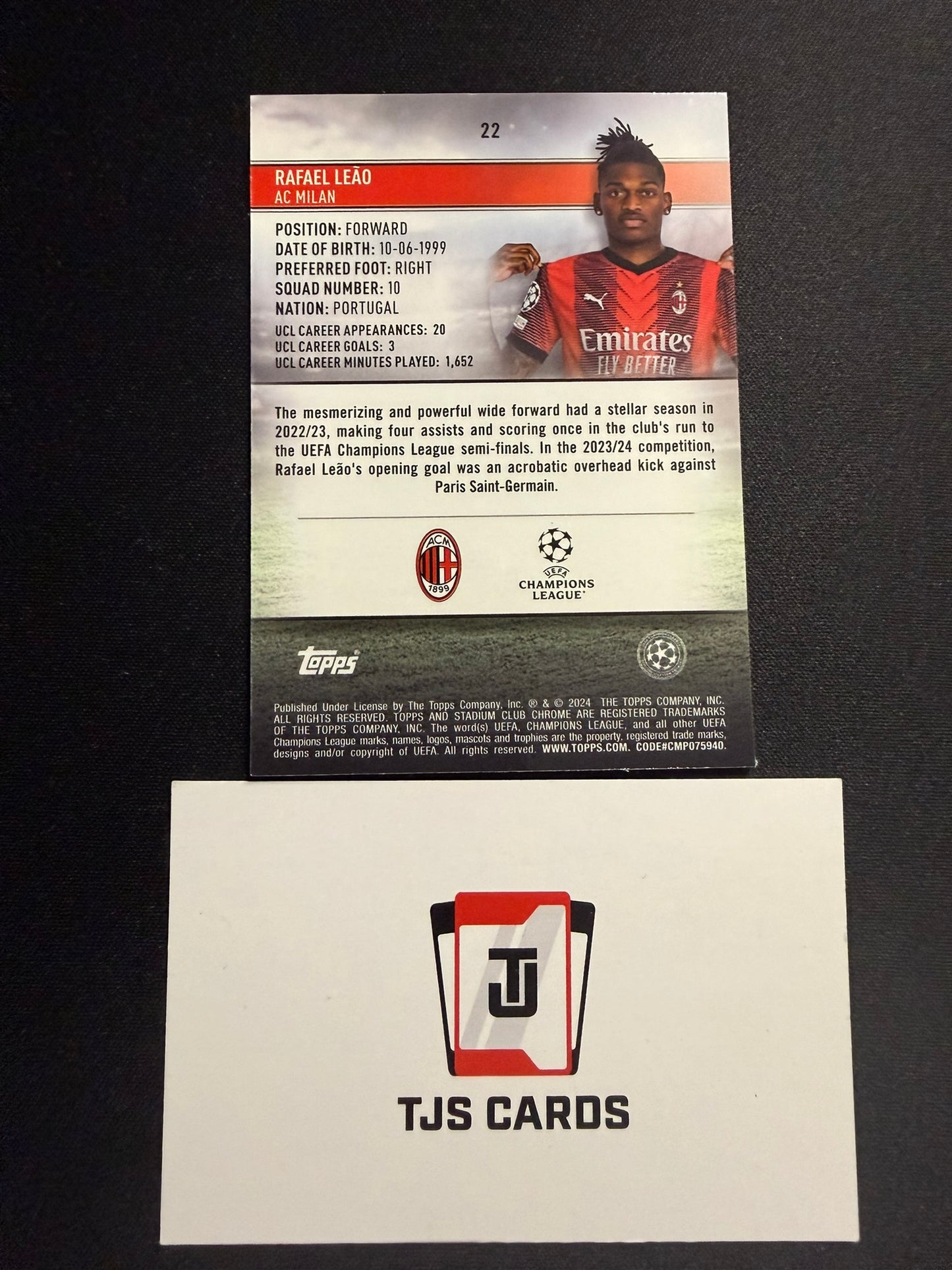 Rafael Leao - Black & White Prism /299 - TOPPS Stadium Club Chrome 2023/24