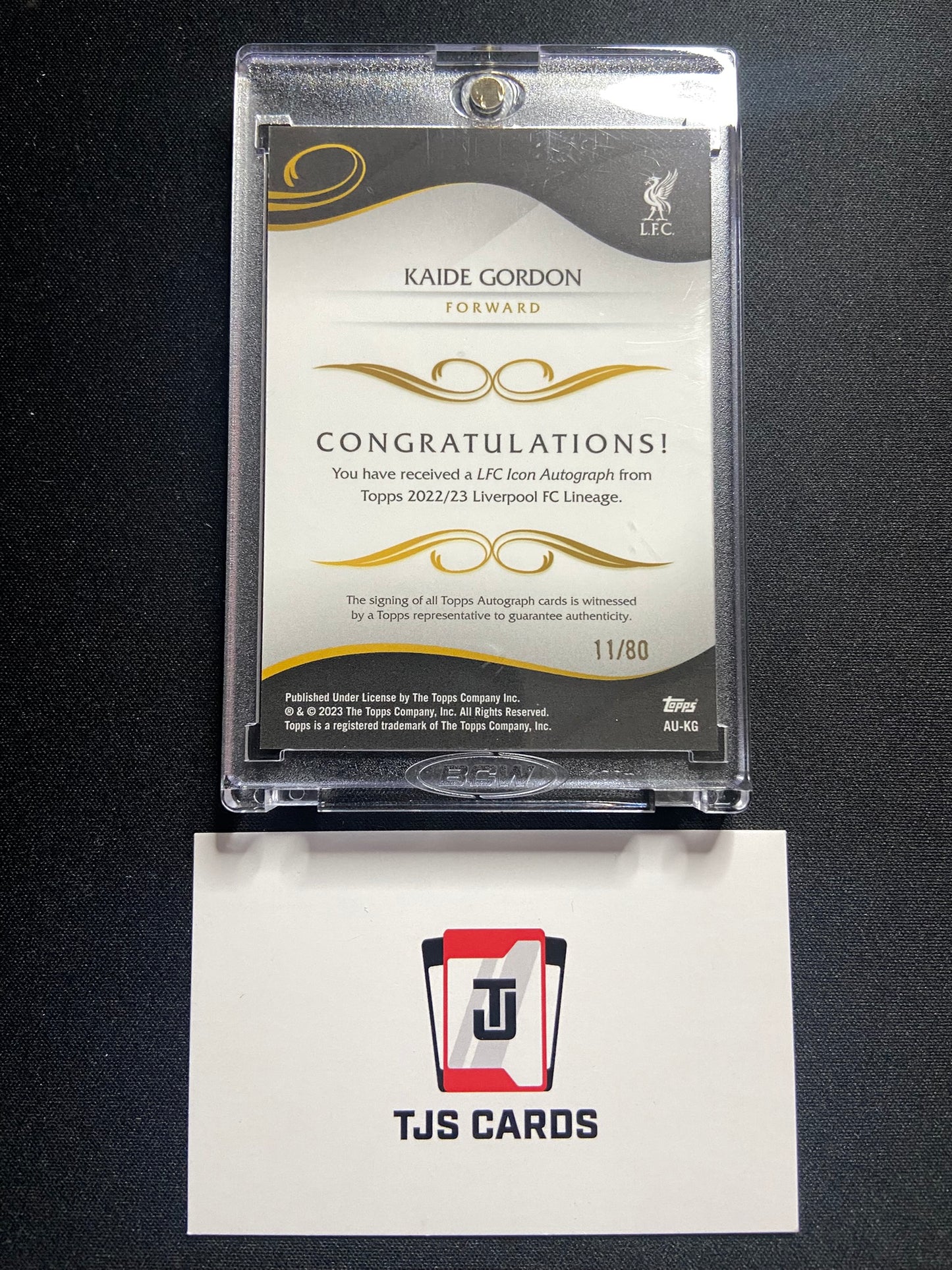 Kaide Gordon - Pink Auto /80 - TOPPS Liverpool Lineage 2022/23