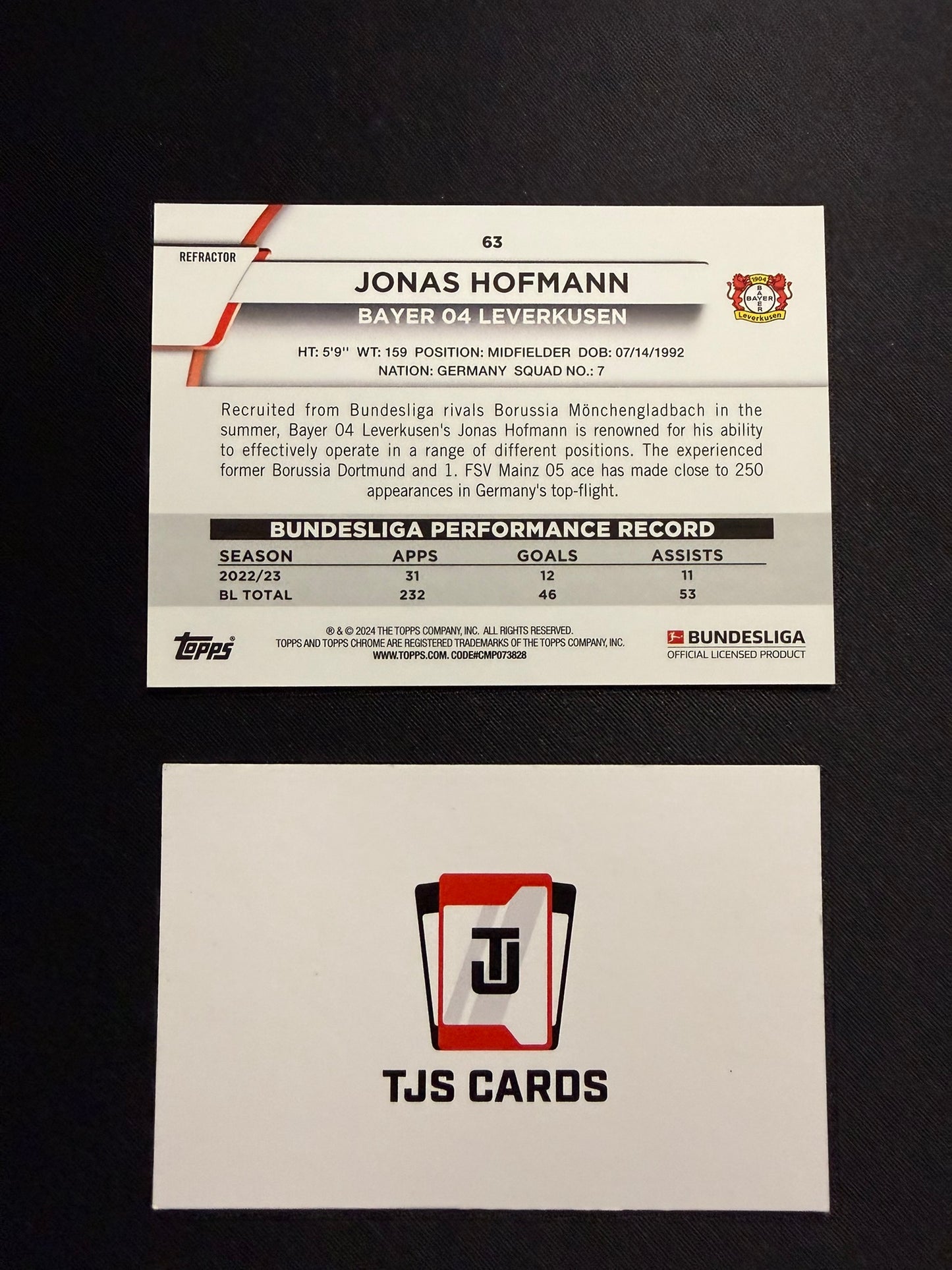 Jonas Hofmann - Aqua Bubble Wave /275 - TOPPS Chrome Bundesliga 2023/24