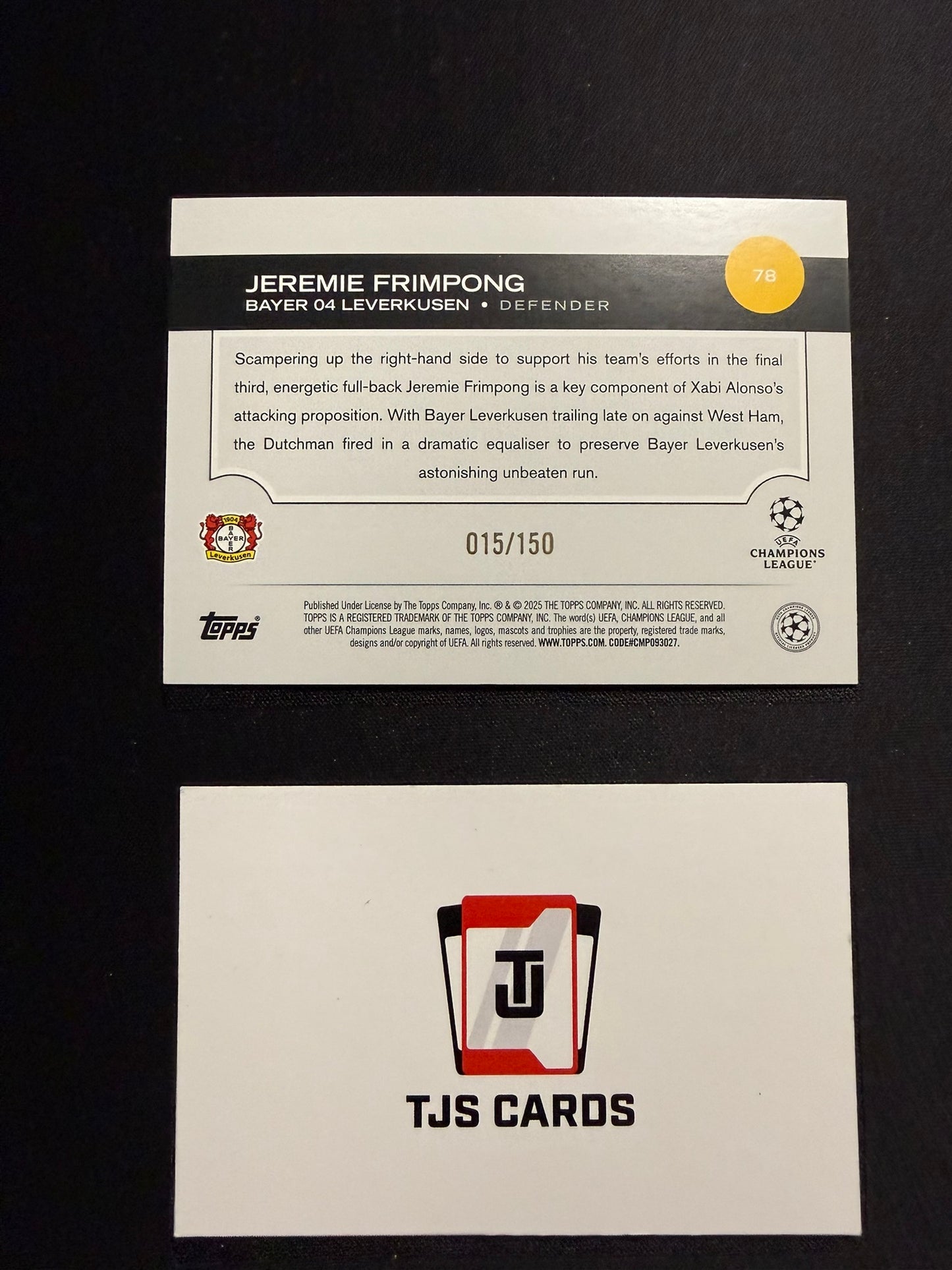 Jeremie Frimpong - Black & White Icy /150 - TOPPS UCC 2024/25