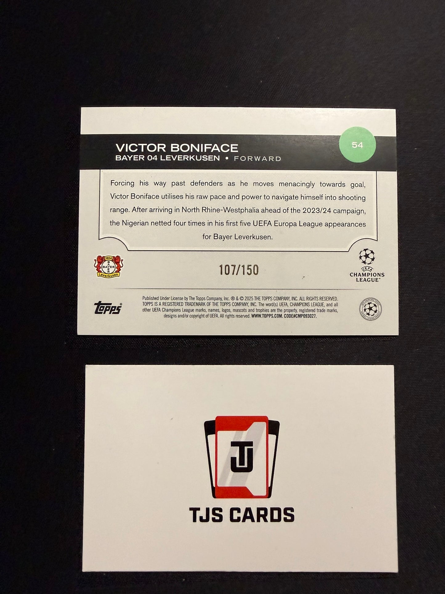 Victor Boniface - Black & White Icy /150 - TOPPS UCC 2024/25