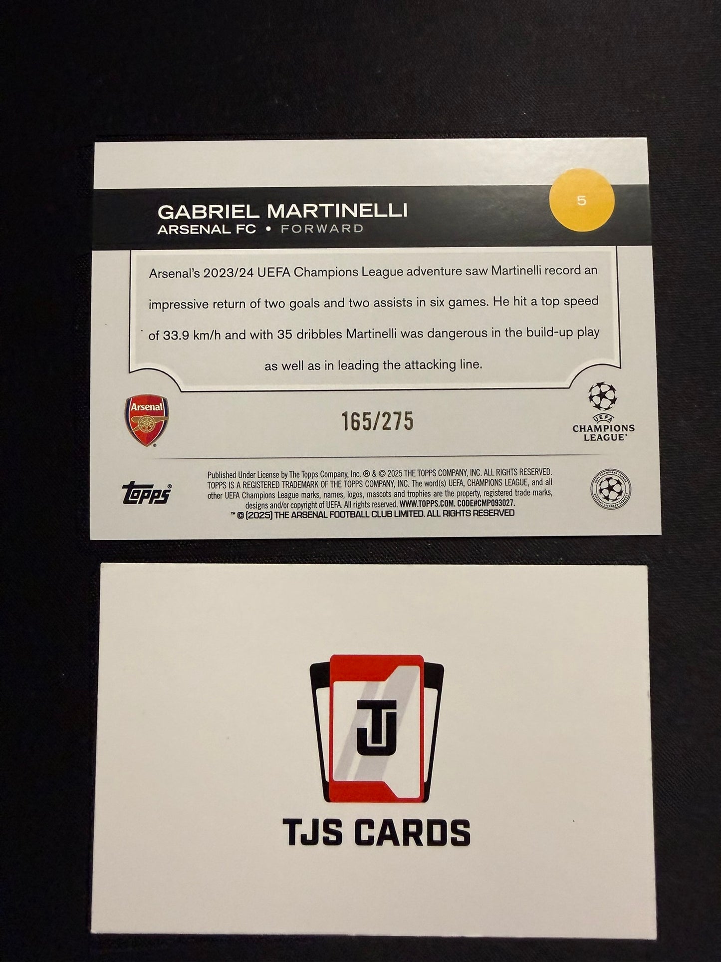 Gabriel Martinelli - Navy Blue /275 - TOPPS UCC 2024/25