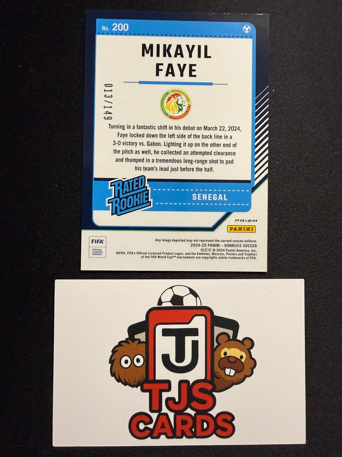 Mikayil Faye - Rated Rookie Blue Optic /149 - Panini Donruss 2024/25